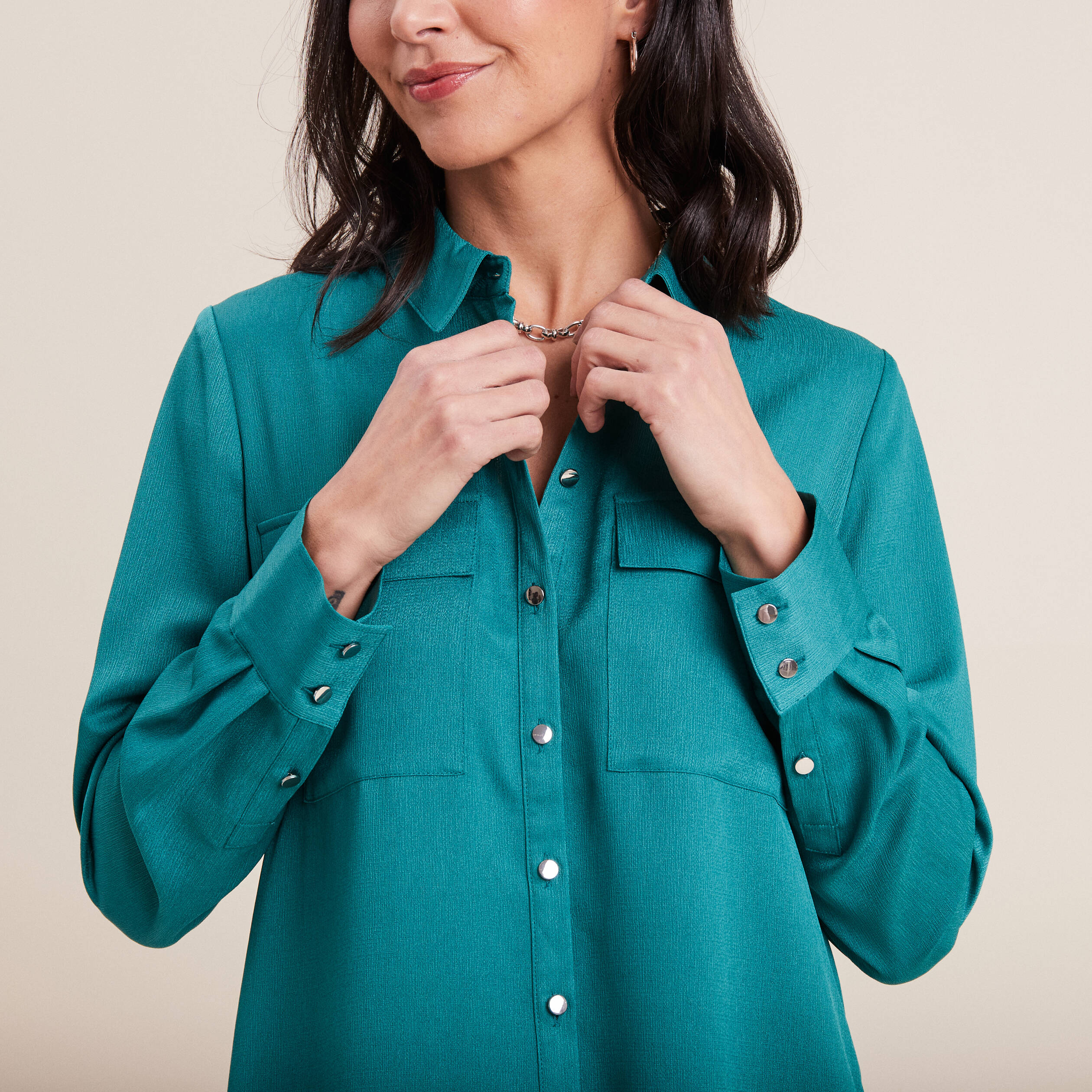 Chemisier Femme En Satin à Manches Longues - Boutons, Col Rabattu - Élégant Pour Le Travail Ou Les Soirées