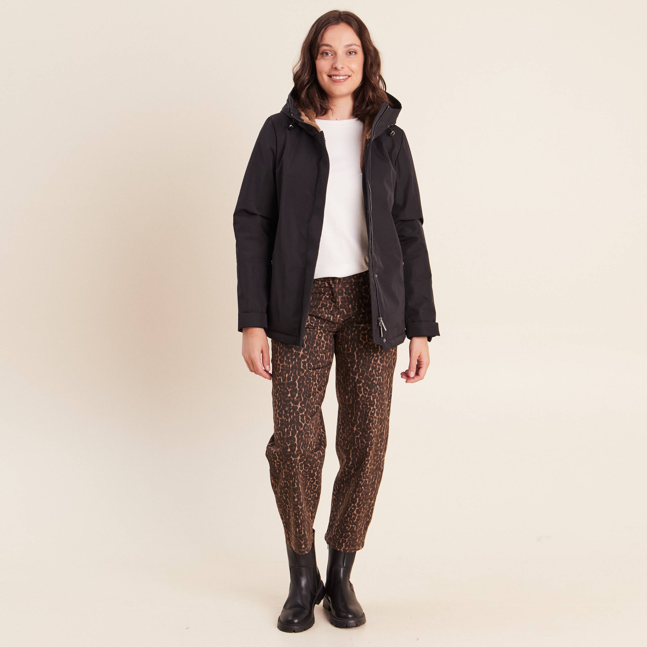Parka doubl&eacute;e avec capuche noir femme