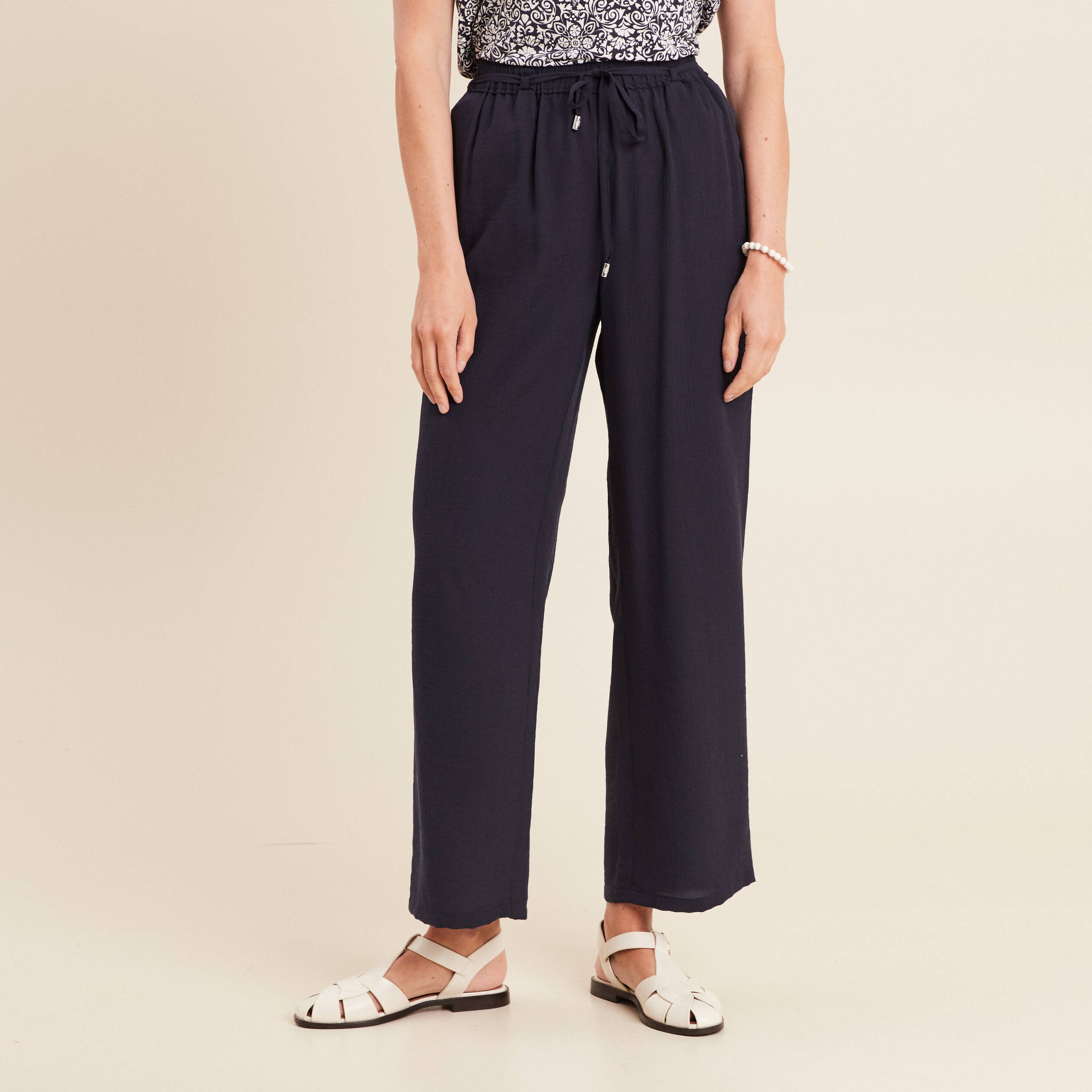 pantalon large 78eme bleu fonce femme Pantalon large 7/8ème bleu foncé femme