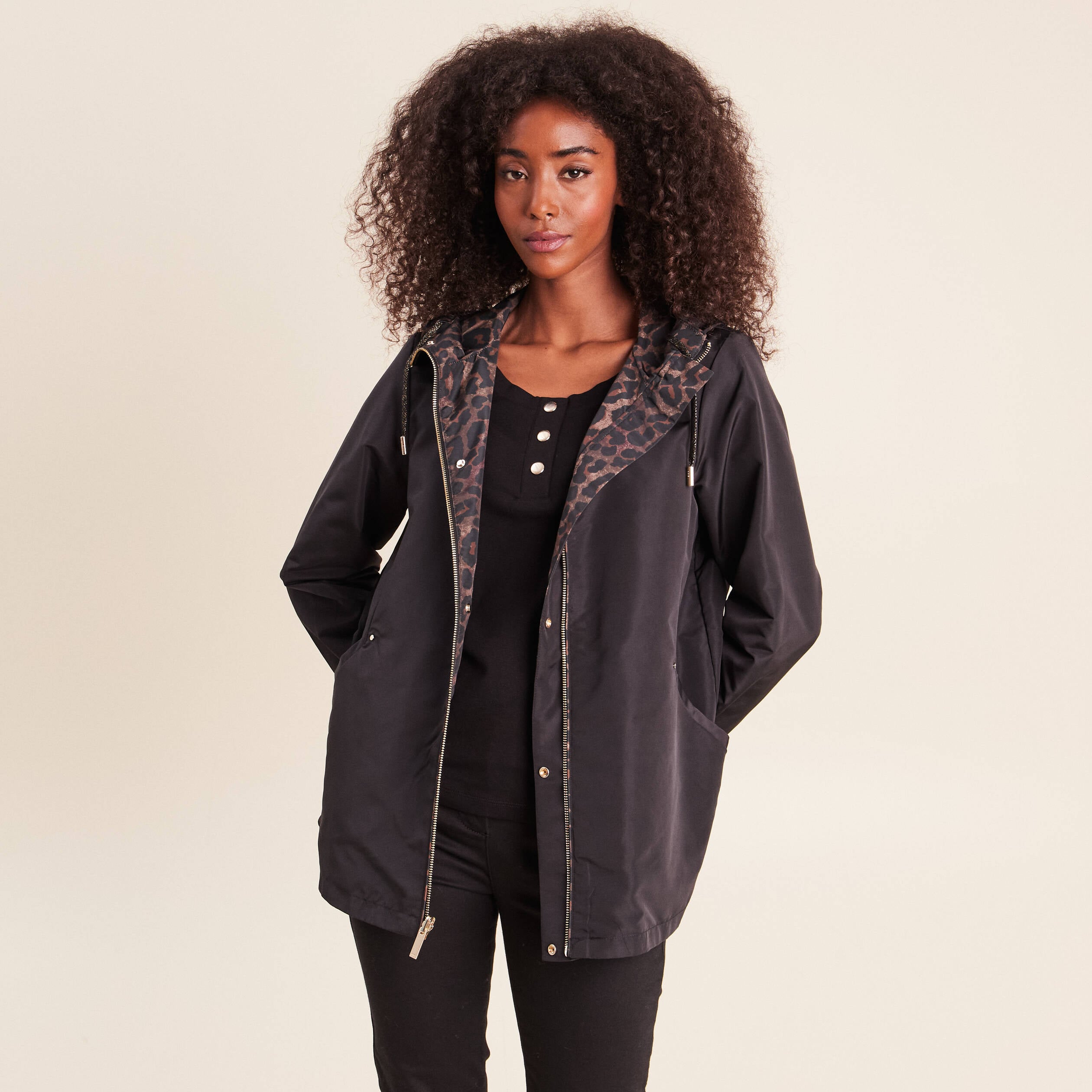 Parka cintr&eacute;e r&eacute;versible &agrave; capuche marron femme