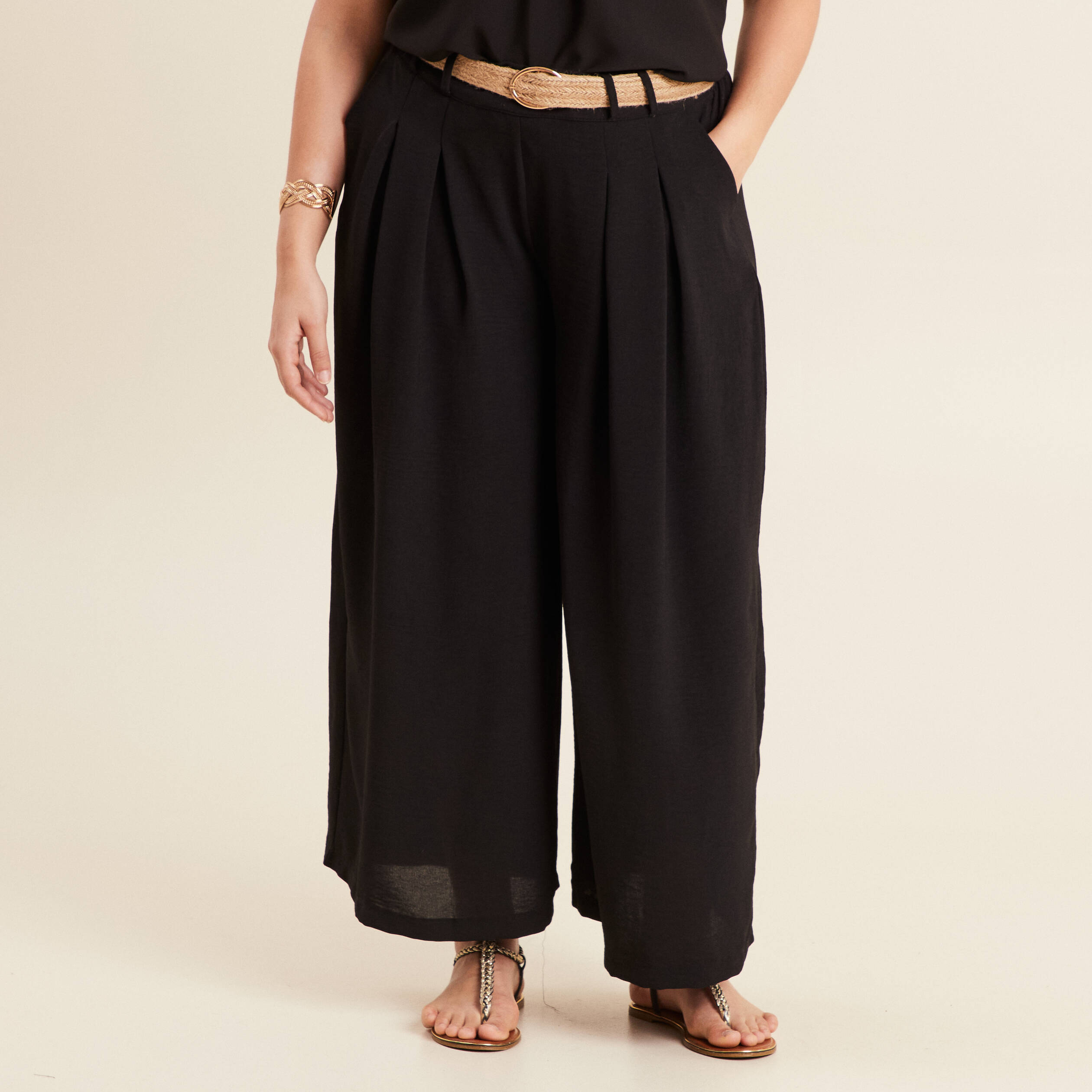 Pantalon jupe-culotte large noir femme