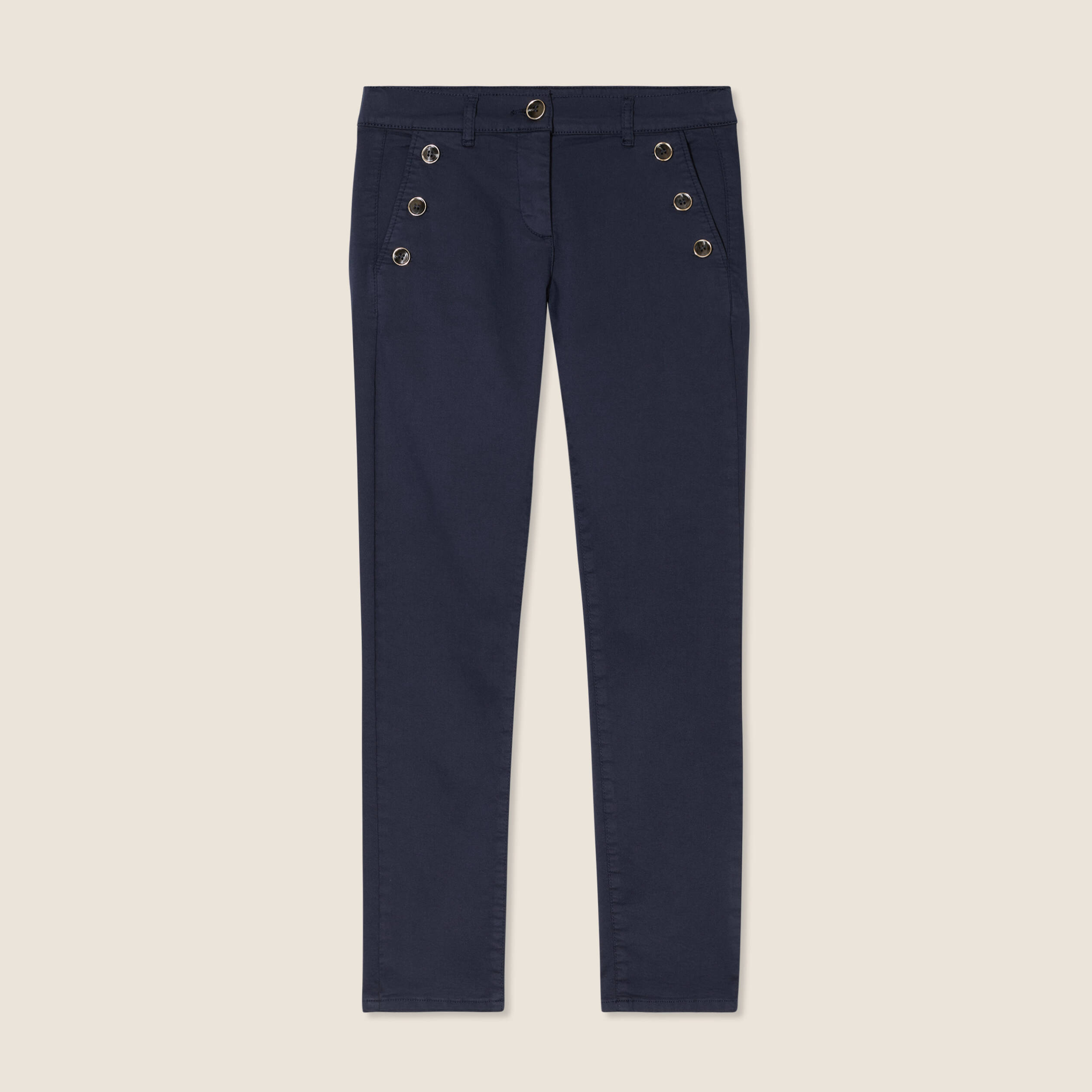 Pantalon ajusté 7/8ème bleu marine femme
