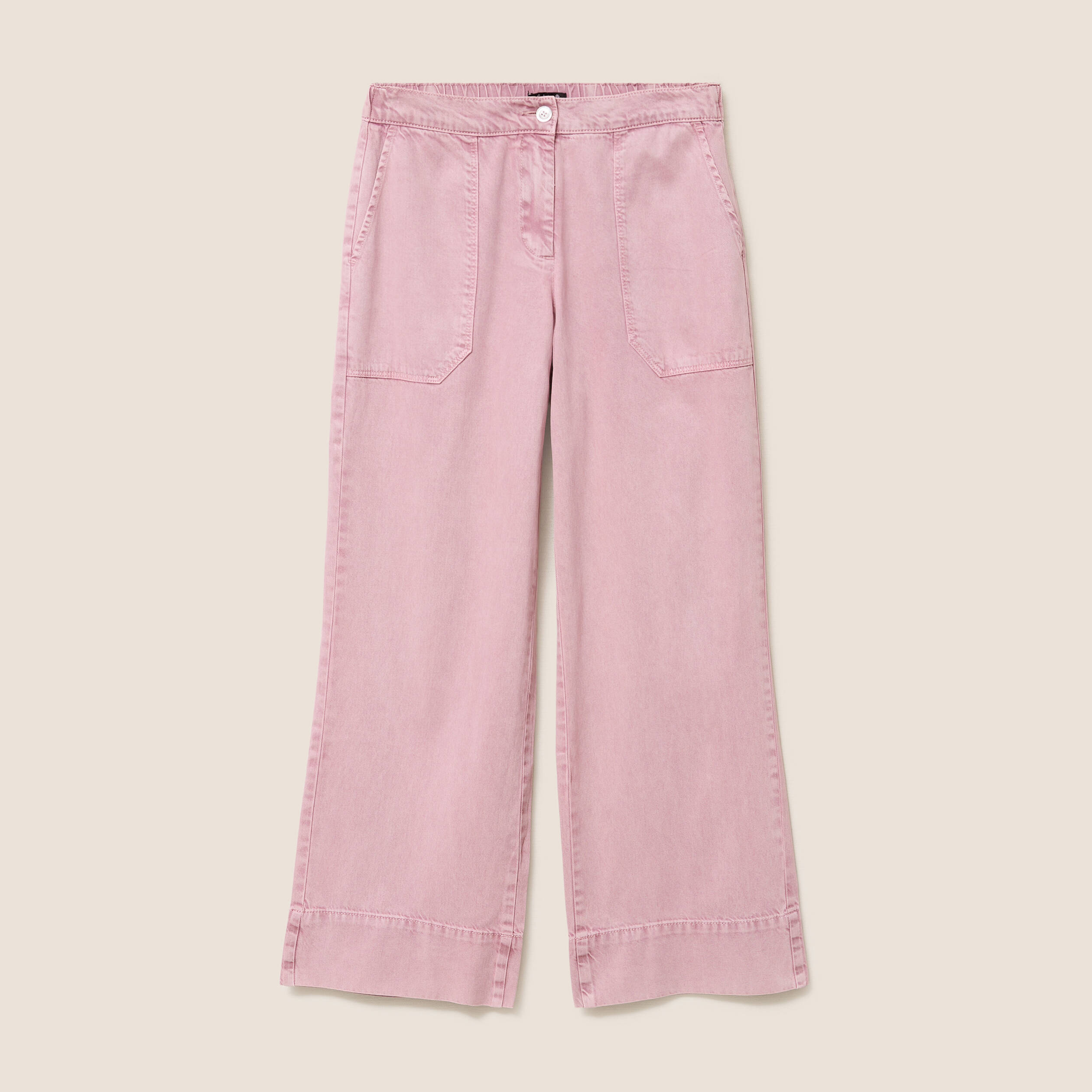 Pantalon large taille haute fluide rose femme