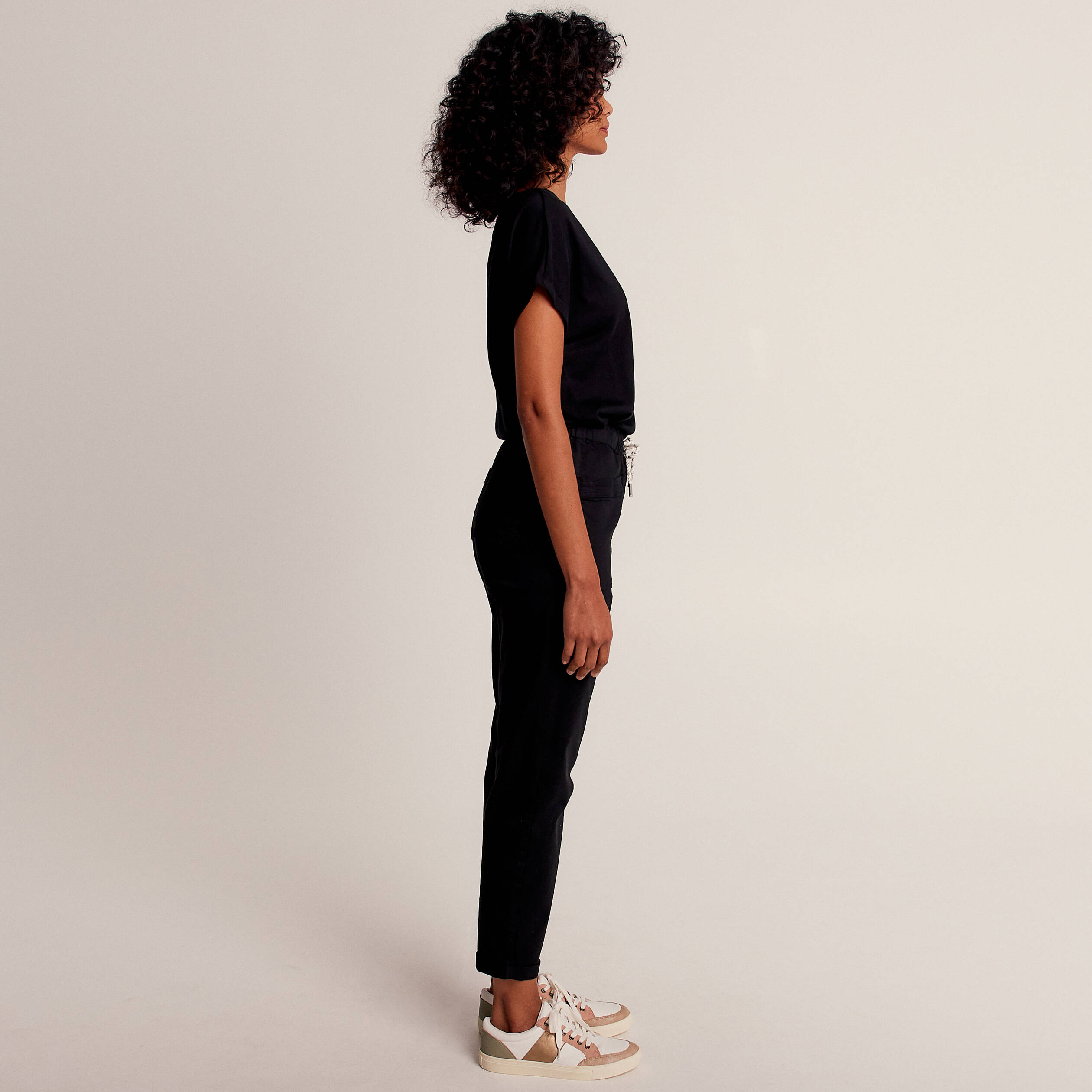 Pantalon coupe droite à coulisse vert foncé femme