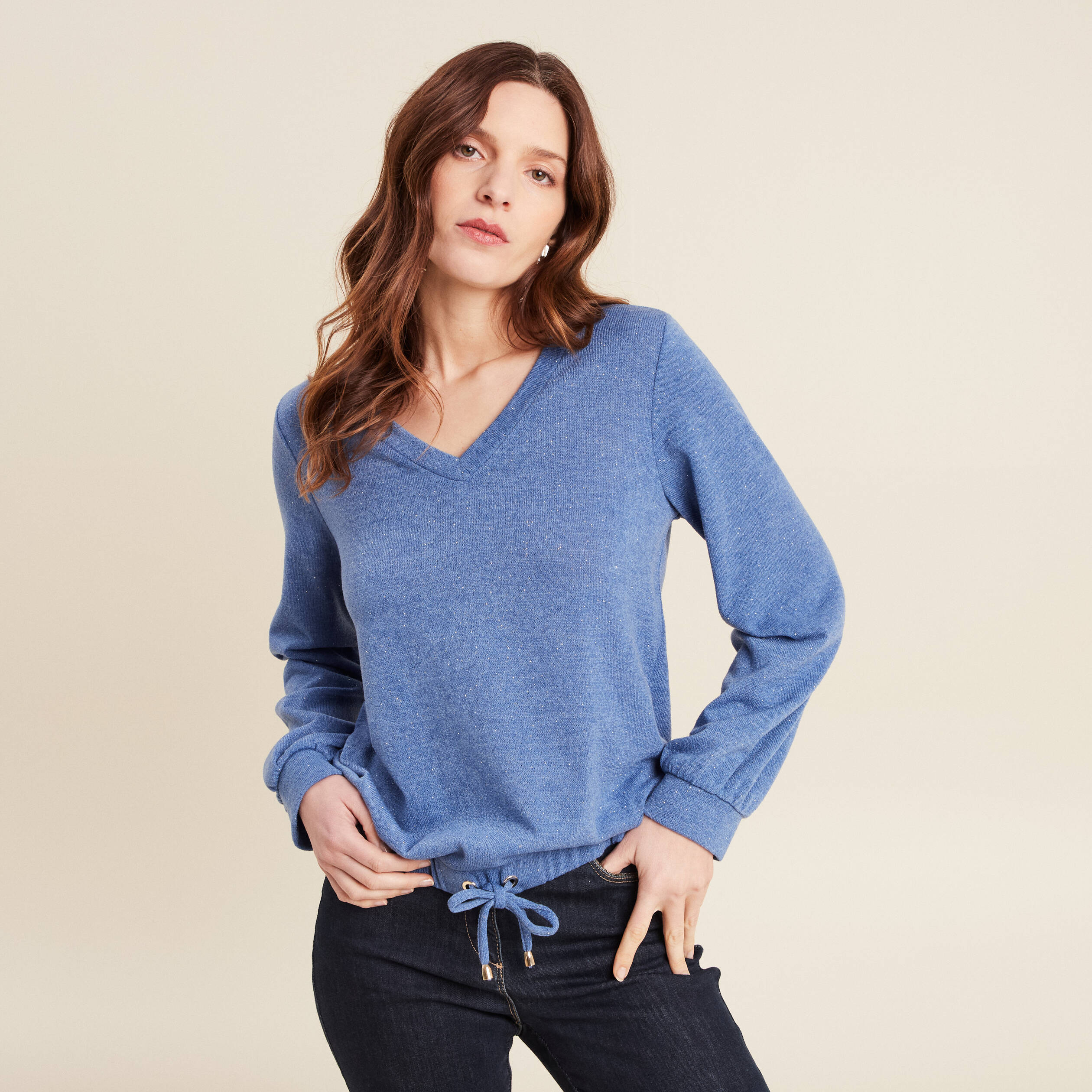 Sweat manches longues bleu ciel femme