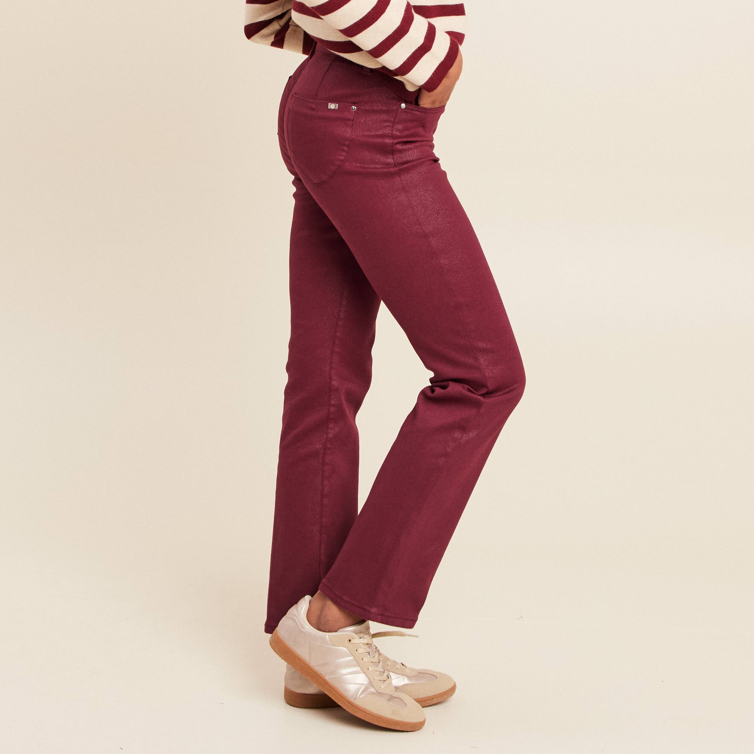 Pantalon magique L'Unique effet brillant bordeaux femme