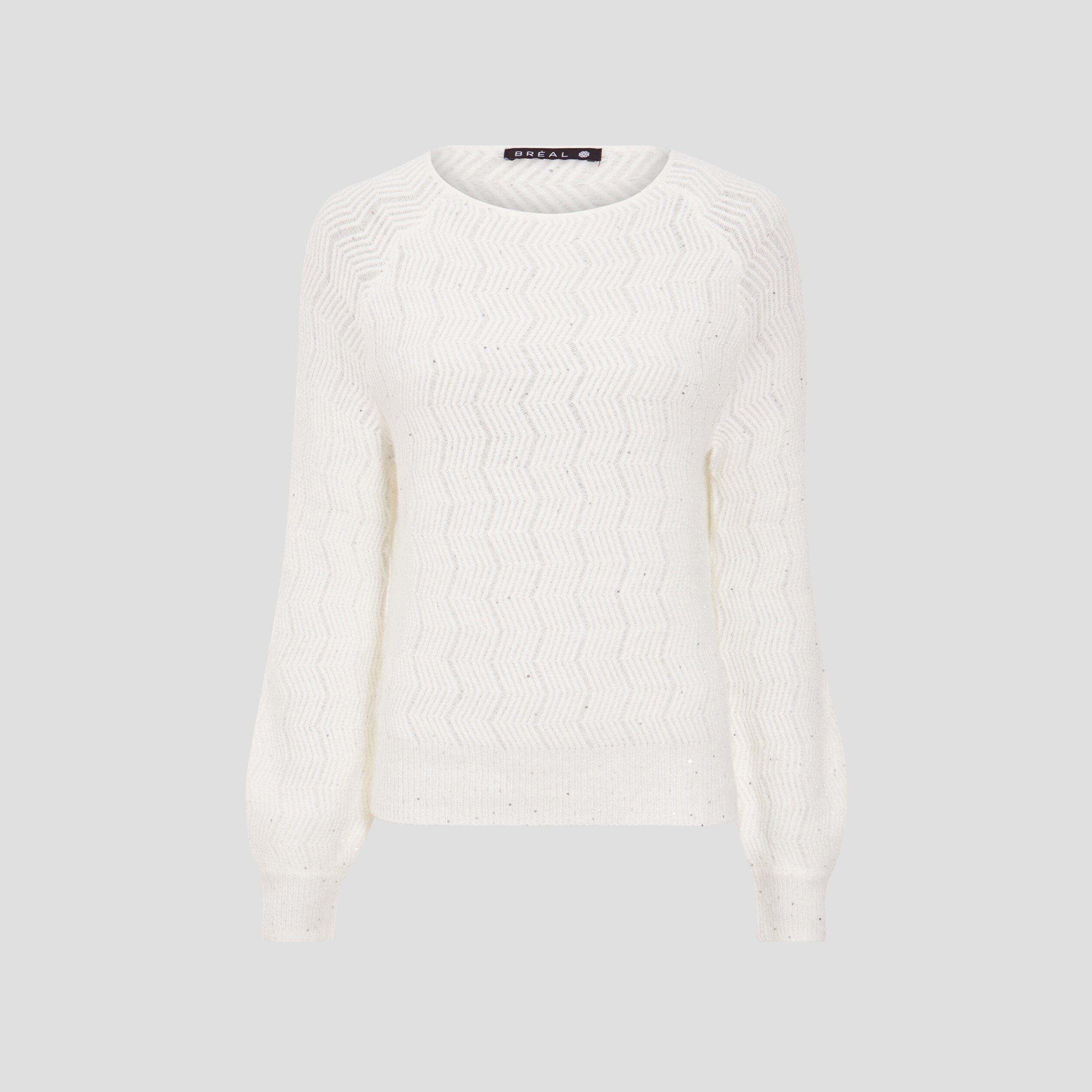 Pull manches longues à sequins ecru femme