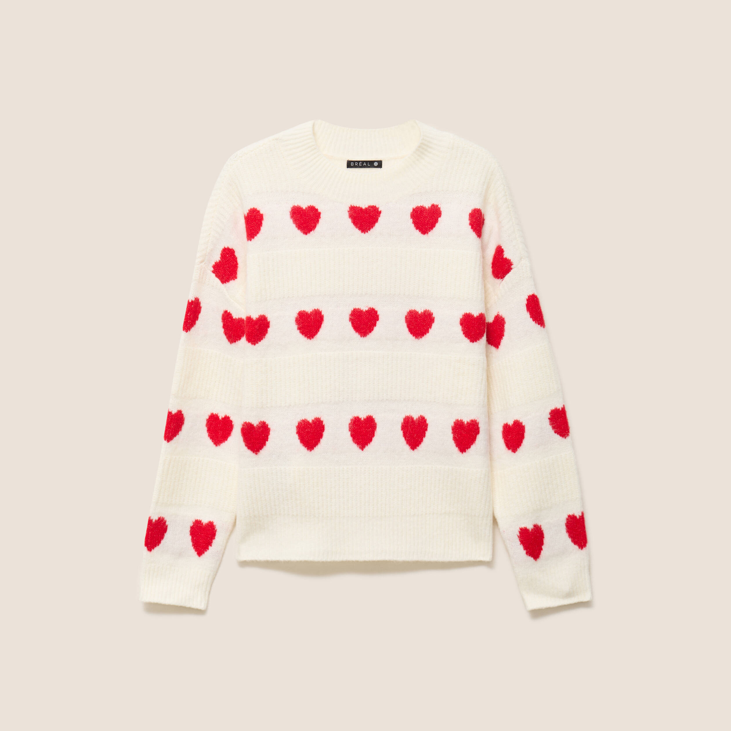 Pull col rond manches longues rouge femme