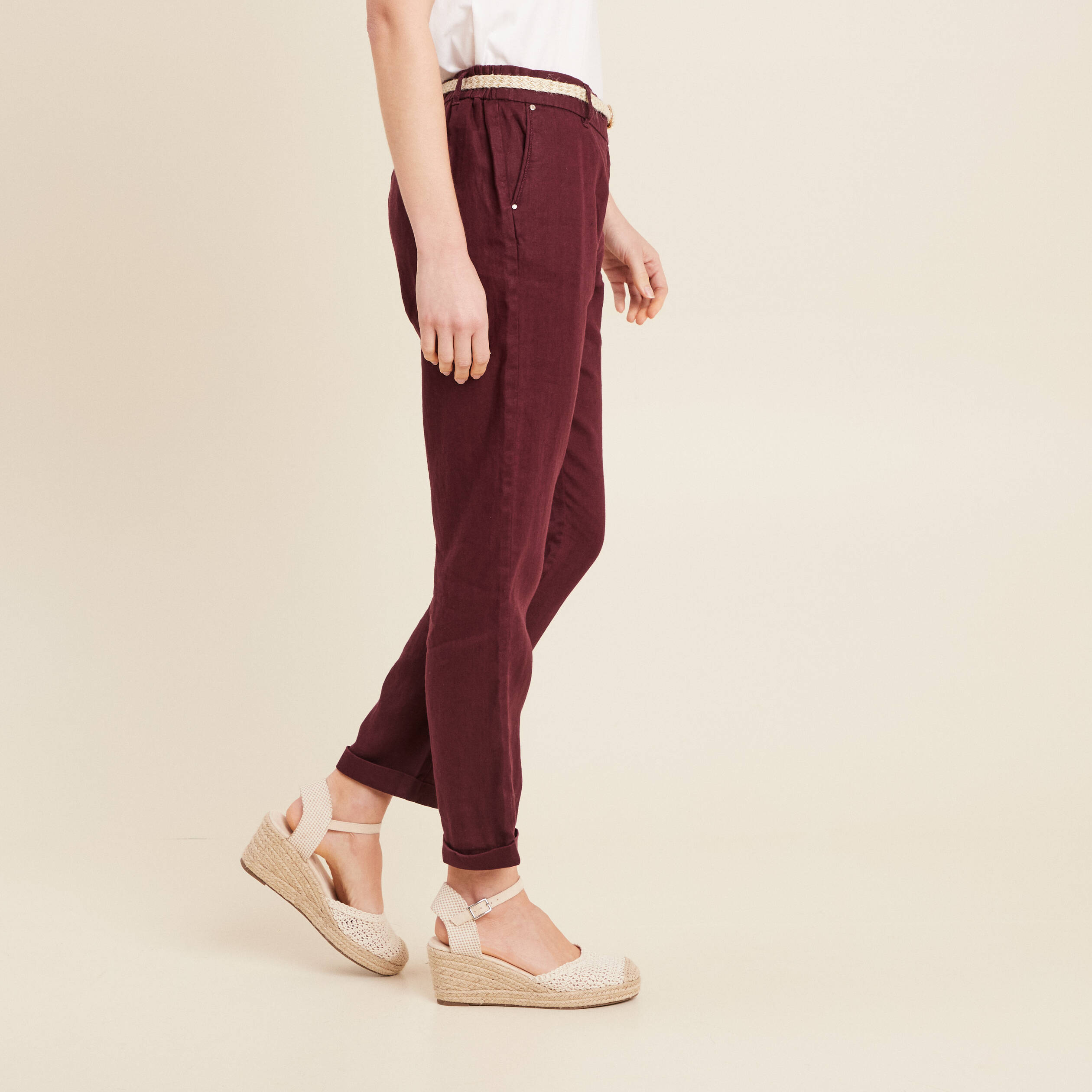 Pantalon flou ceinturé prune femme