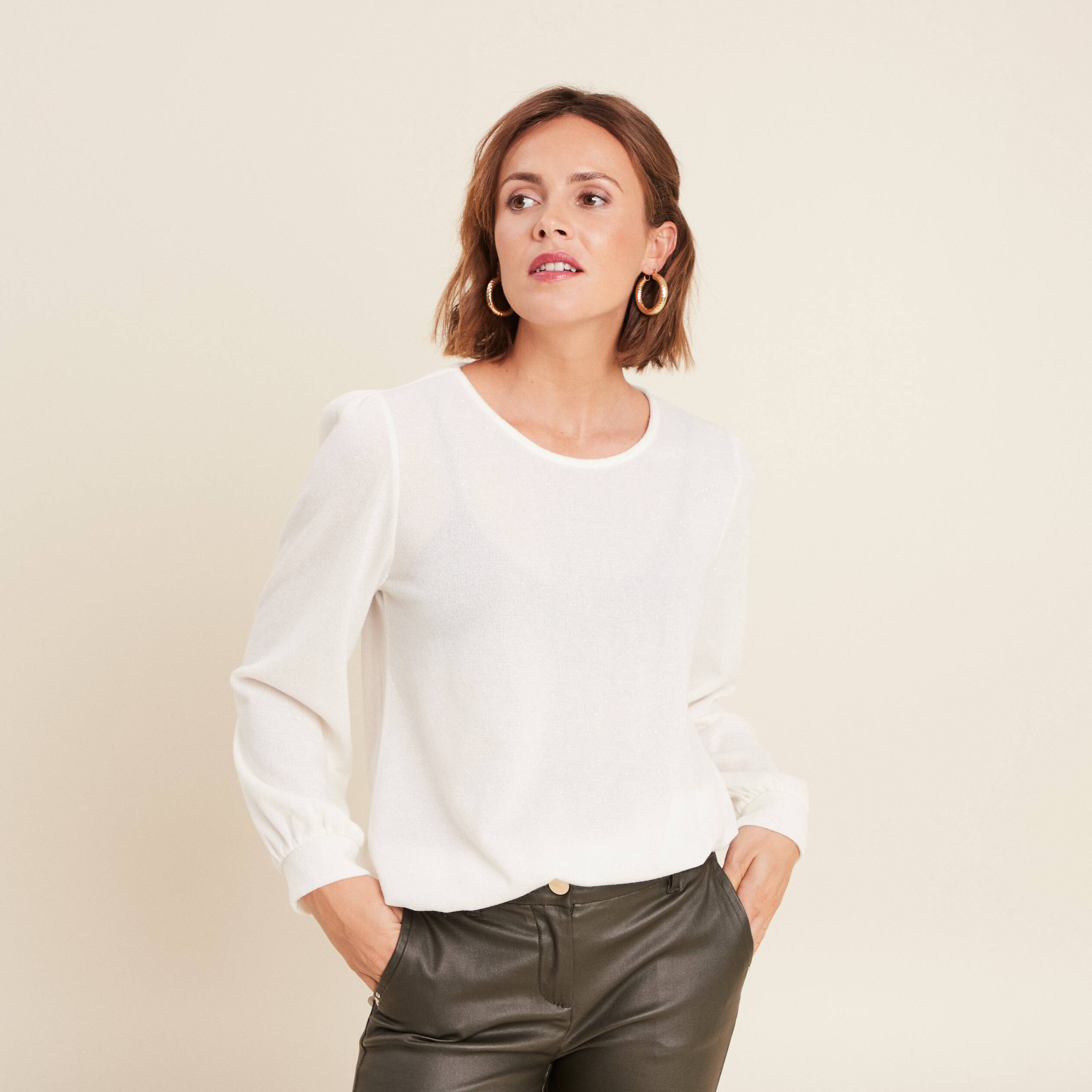 T-shirt manches longues ecru femme