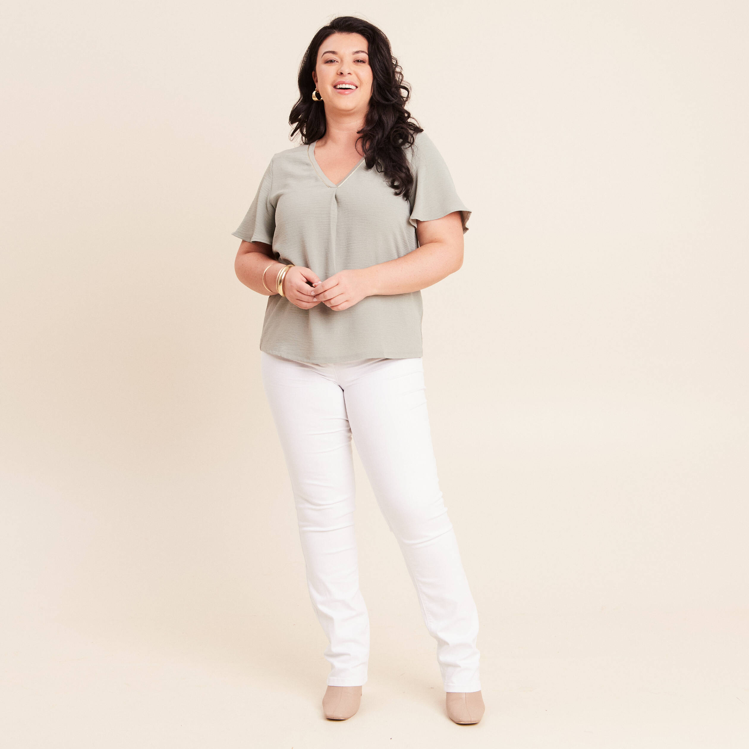 T-shirt bi-mati&egrave;re manches courtes vert clair femme