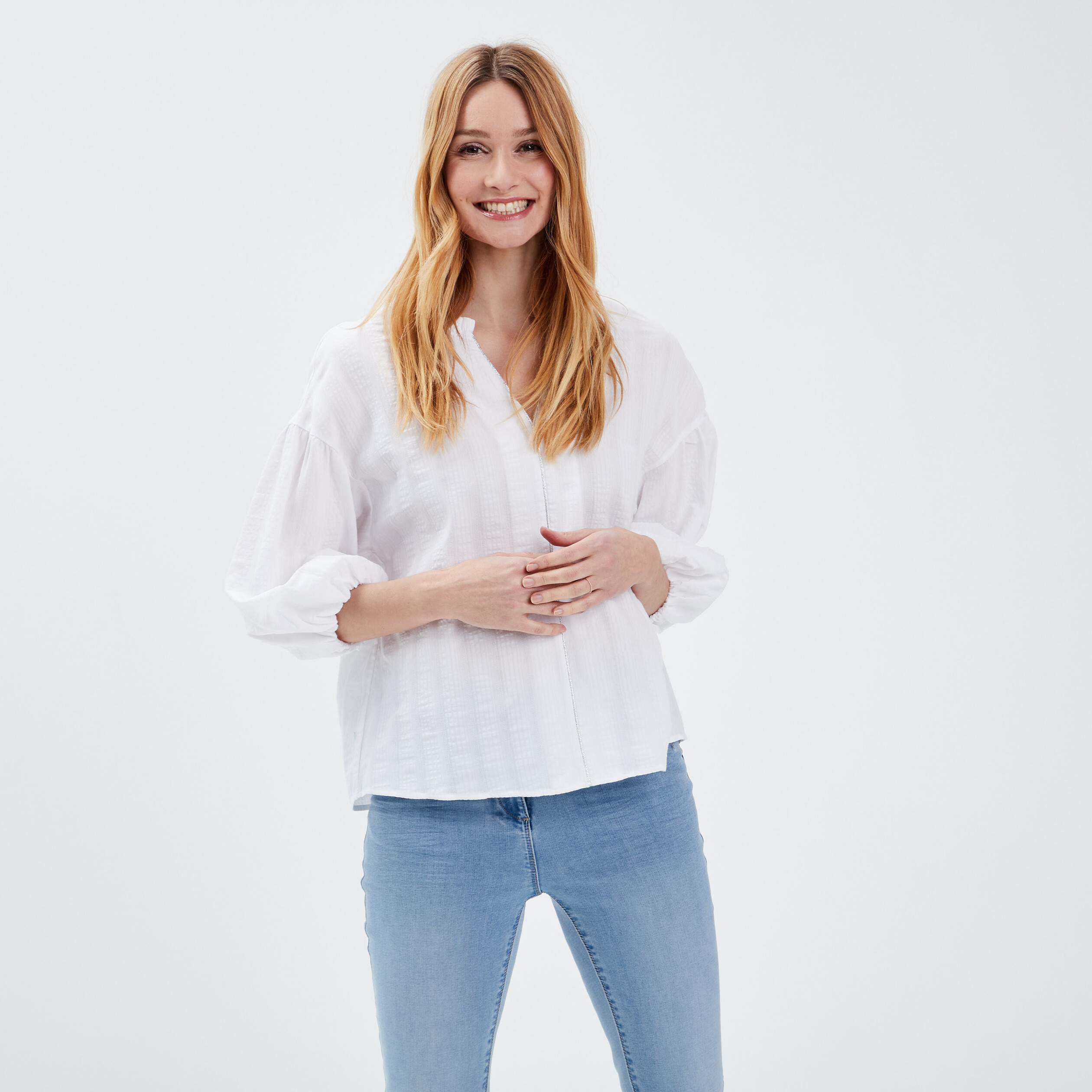Blouse manches 3/4 ecru femme