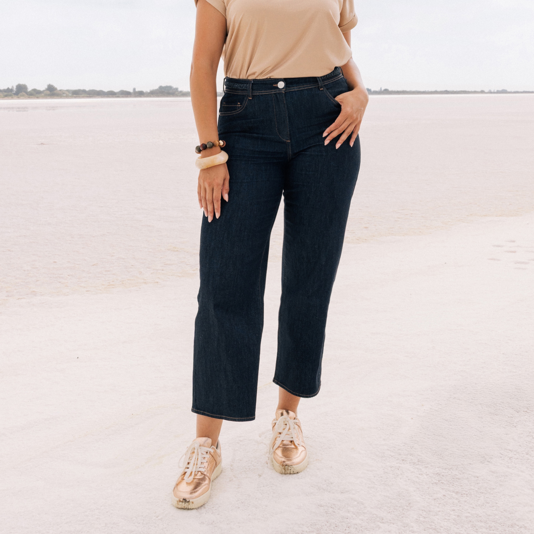 Jean large 7/8ème taille haute denim brut femme Bréal