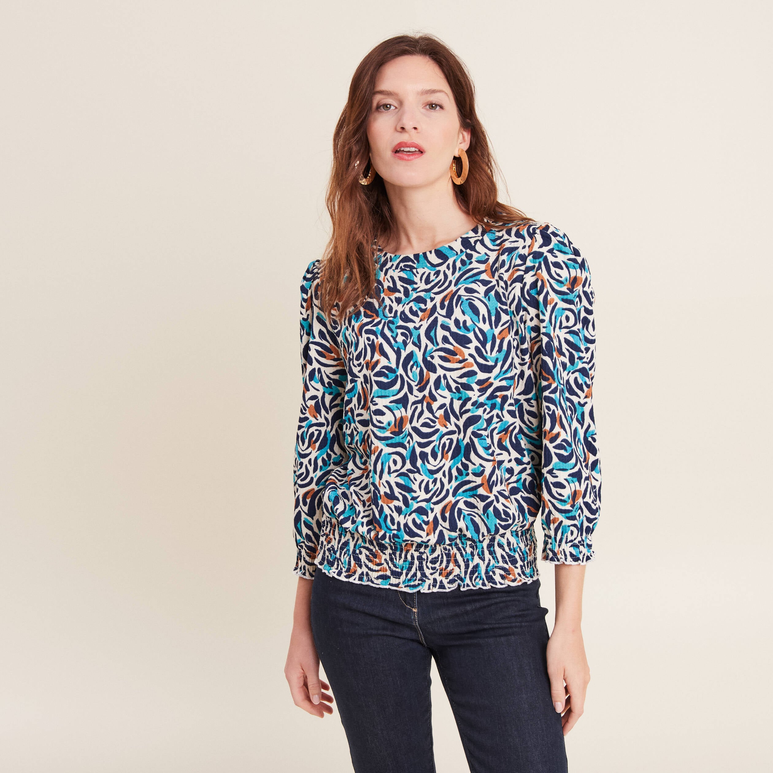 T-shirt manches 3/4 bleu canard femme