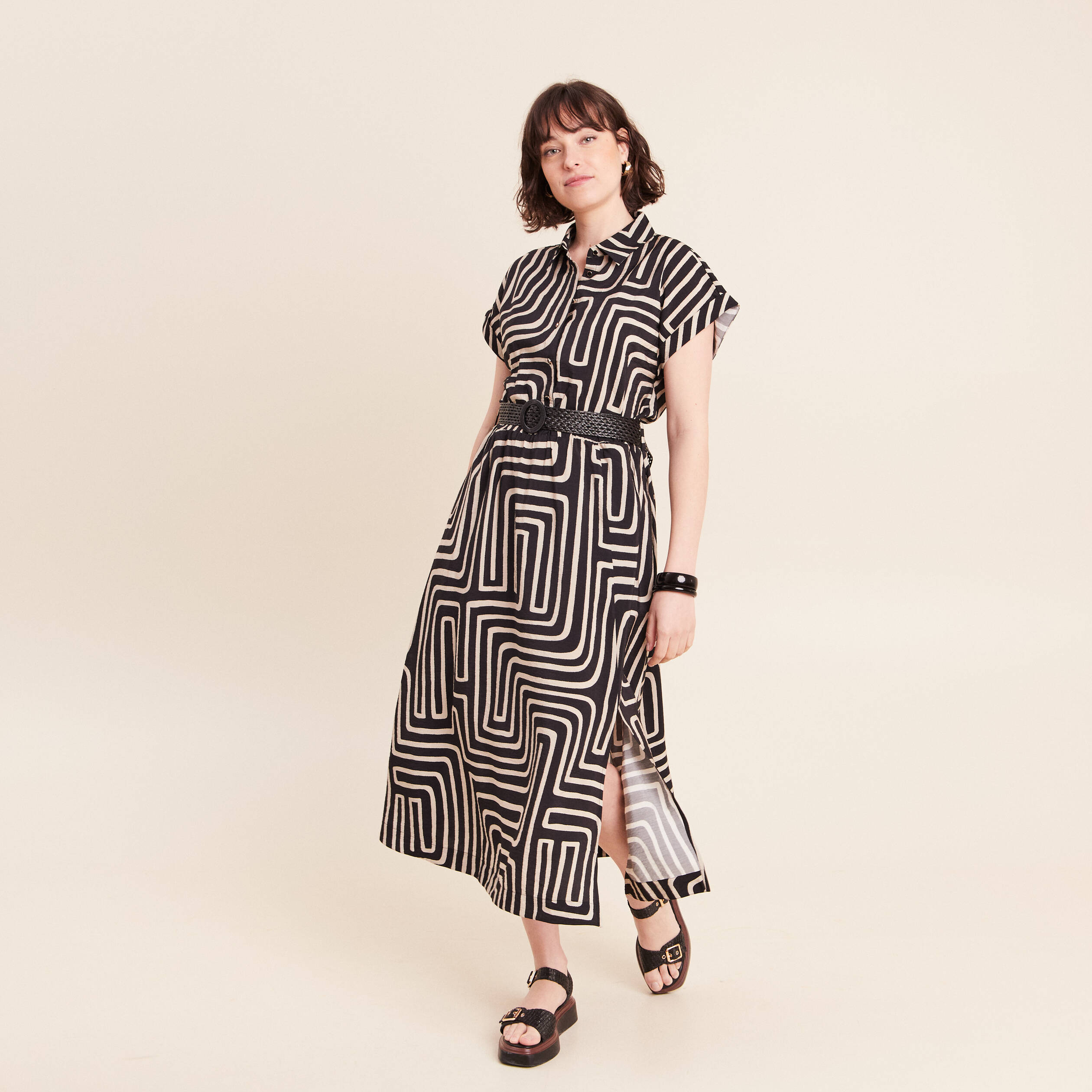 Robe avec ceinture amovible noir femme