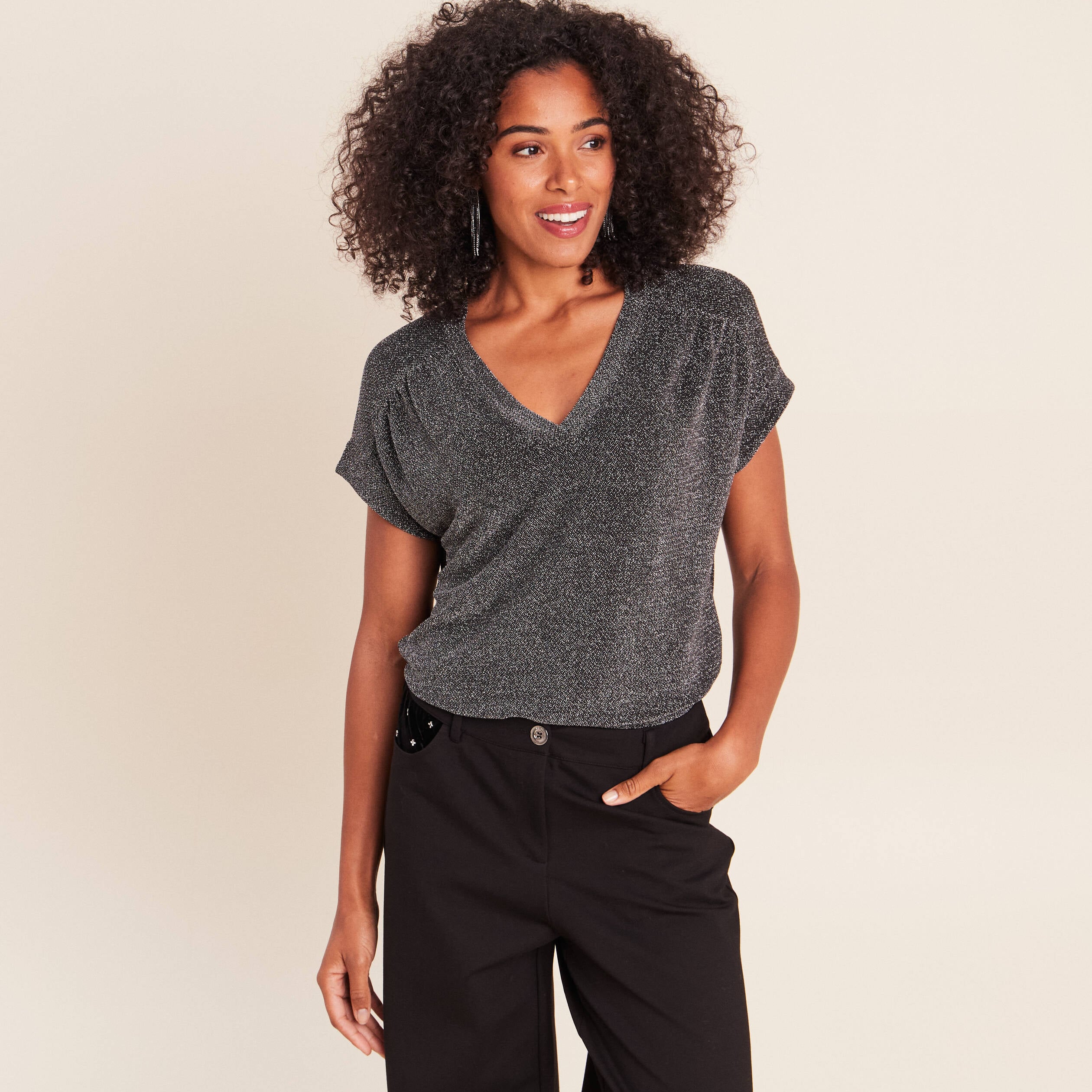 T-shirt manches courtes gris argent femme