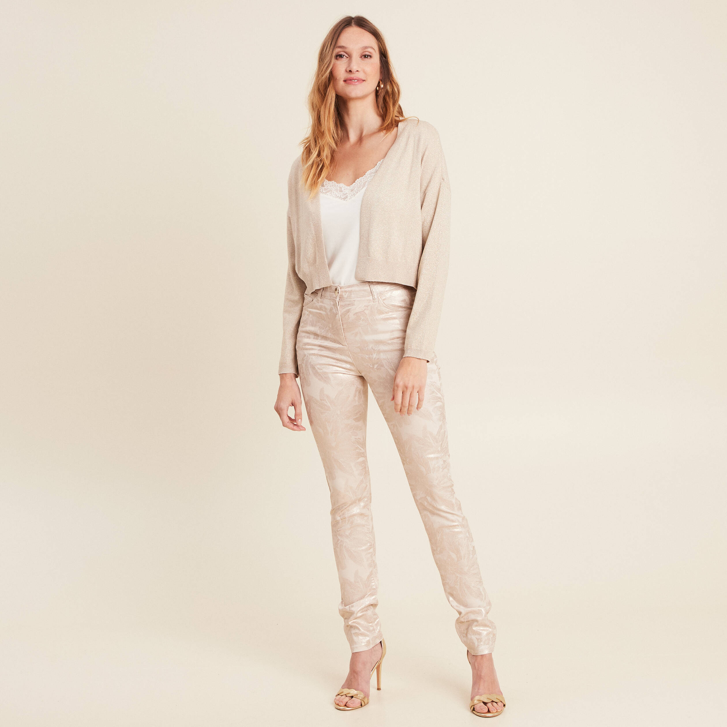 Gilet manches longues couleur or femme