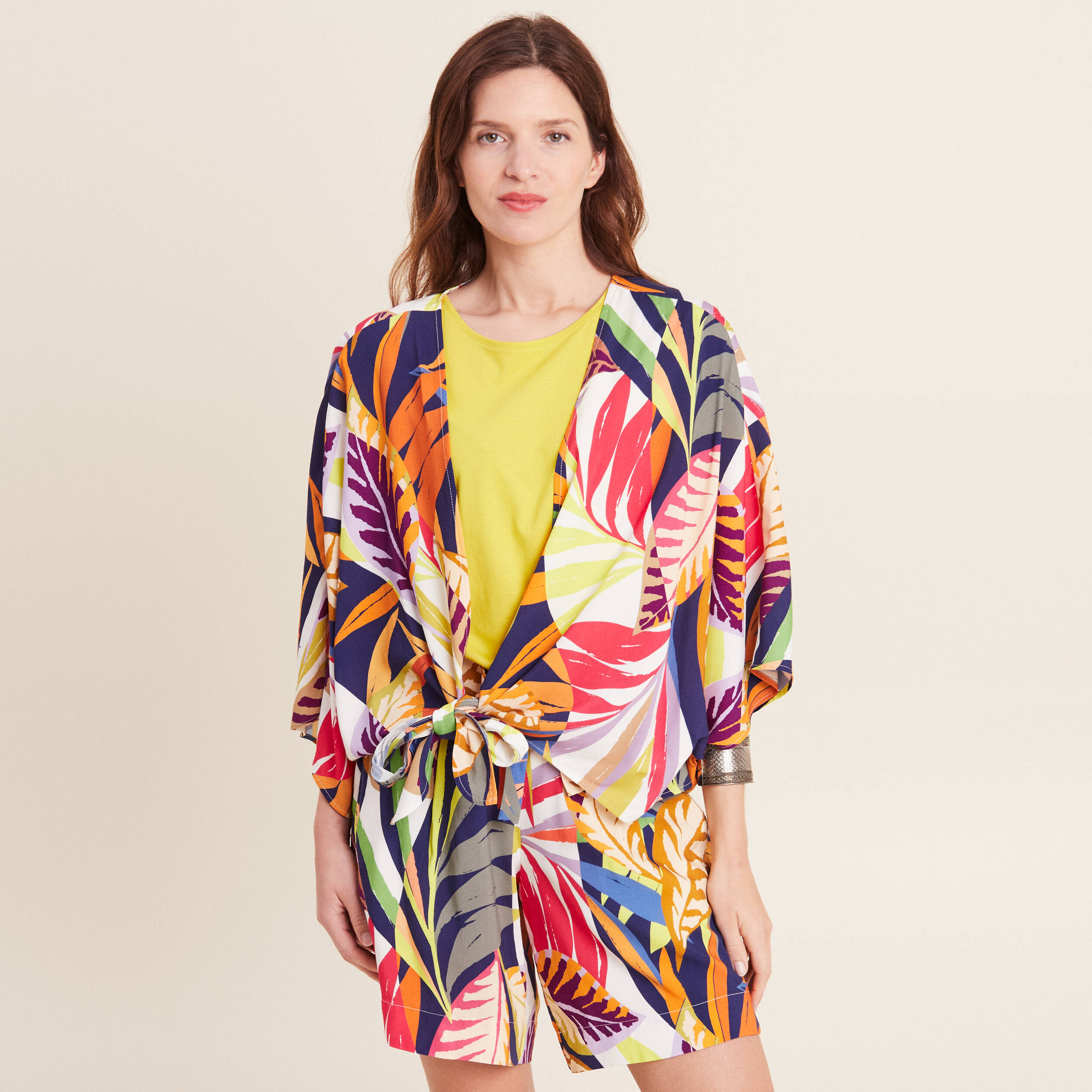 poncho kimono manches 34 noue femme multicolore femme Poncho kimono manches 3/4 noué femme multicolore femme