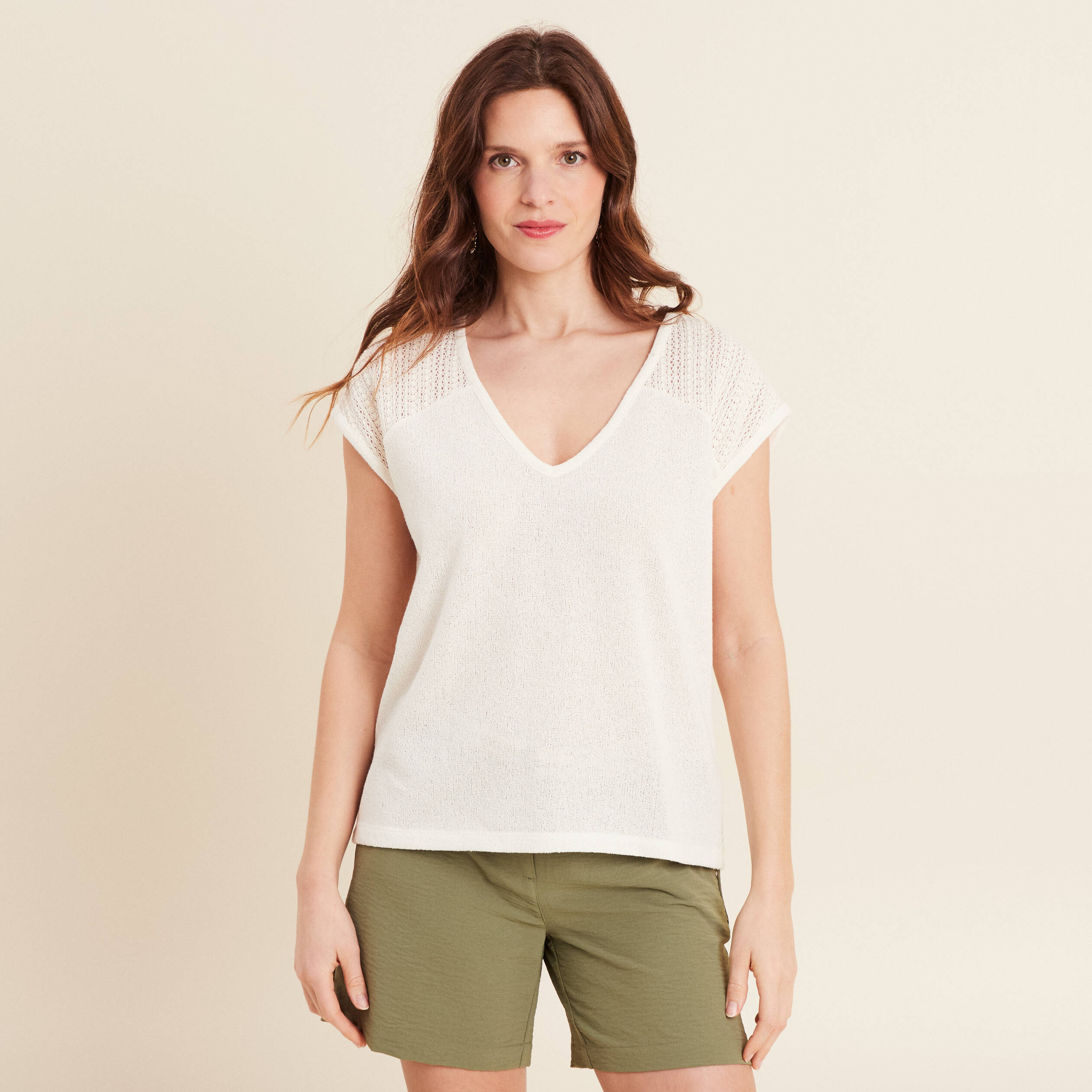 t shirt manches courtes ecru femme T-shirt manches courtes ecru femme