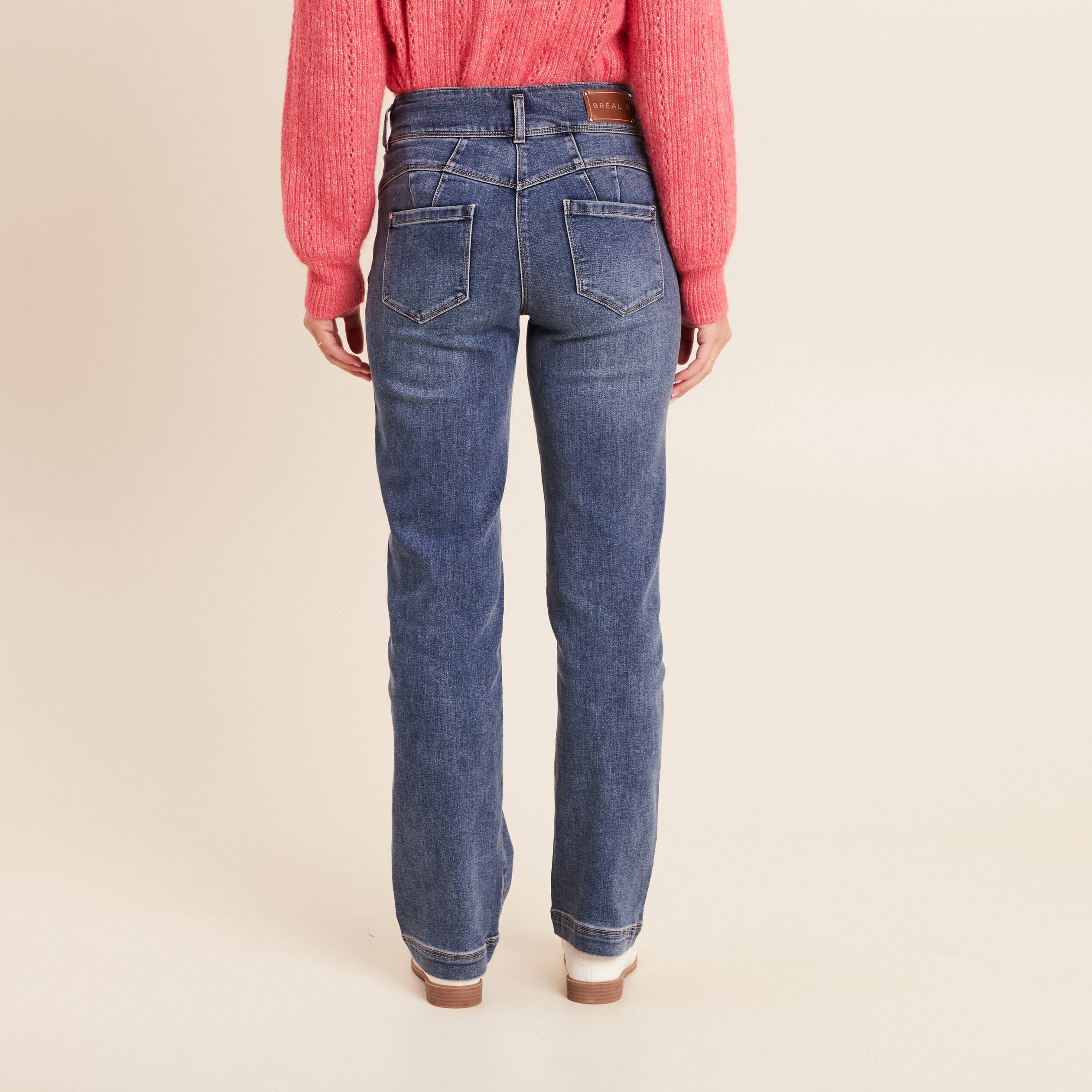 Jean coupe droite taille haute denim stone femme