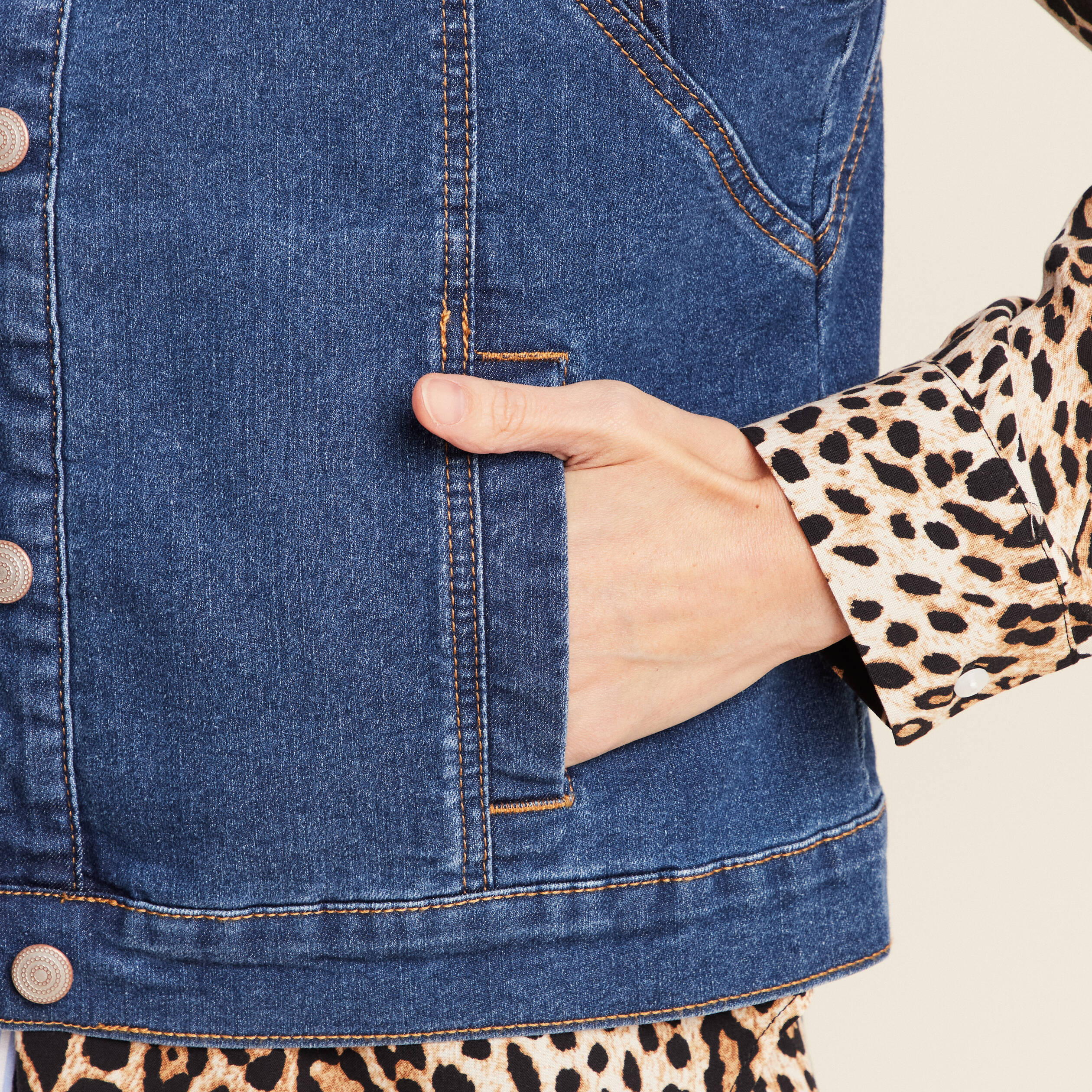 Veste sans manches en jean denim stone femme