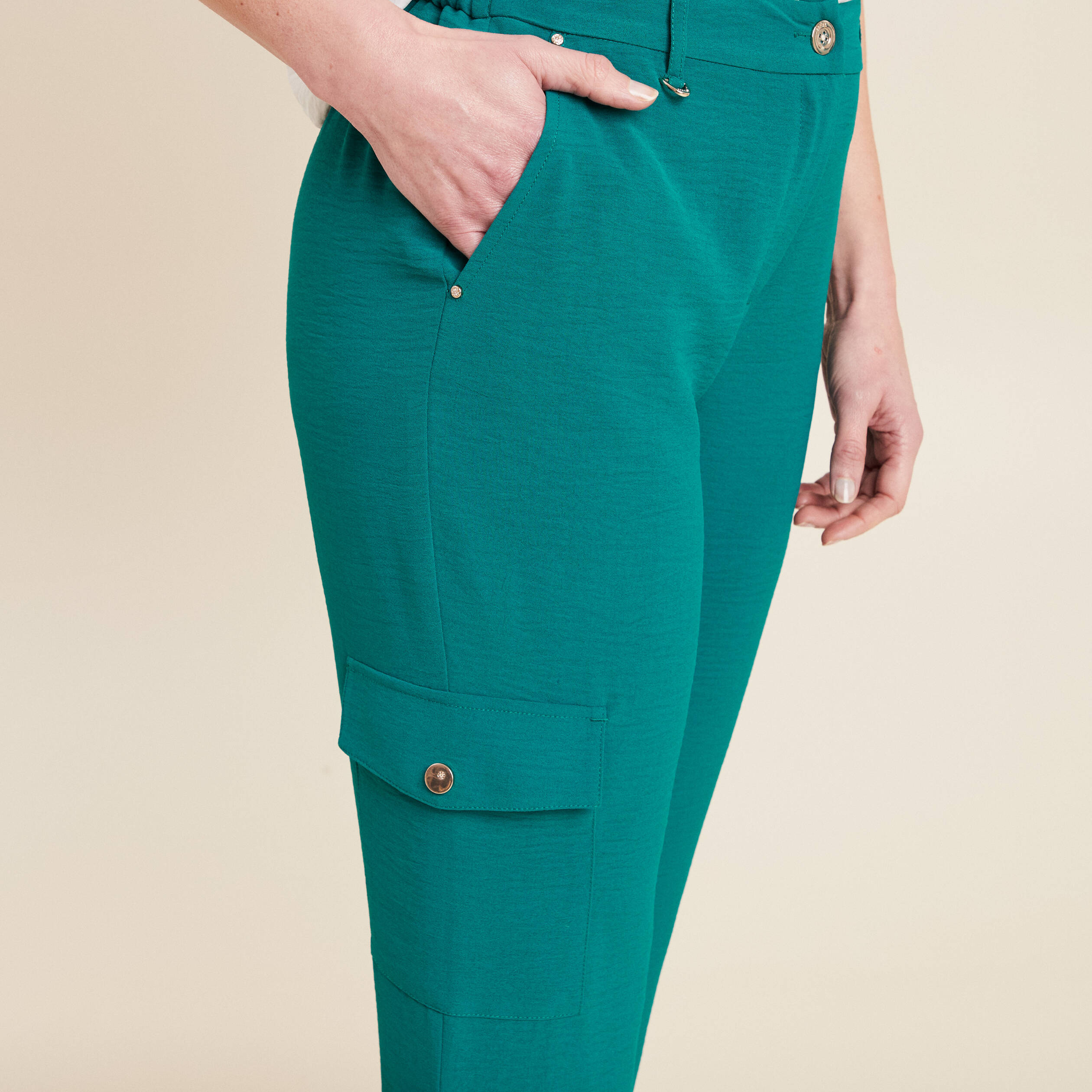 Pantalon flou cargo 7/8ème vert femme
