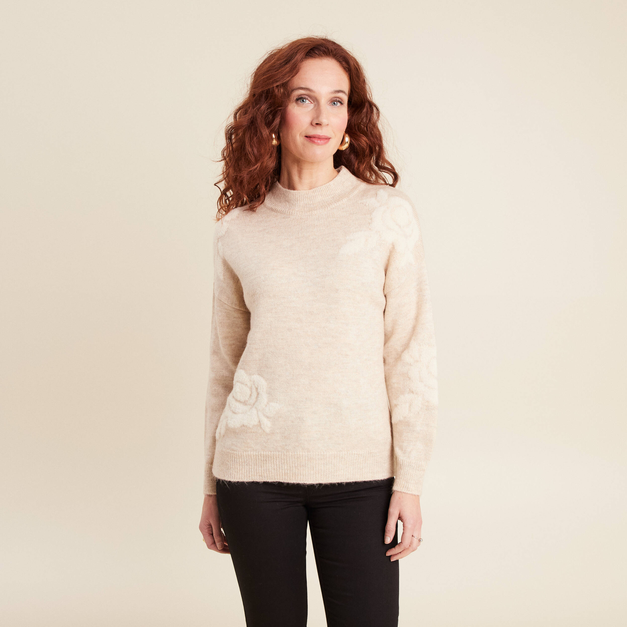 Pull manches longues beige femme