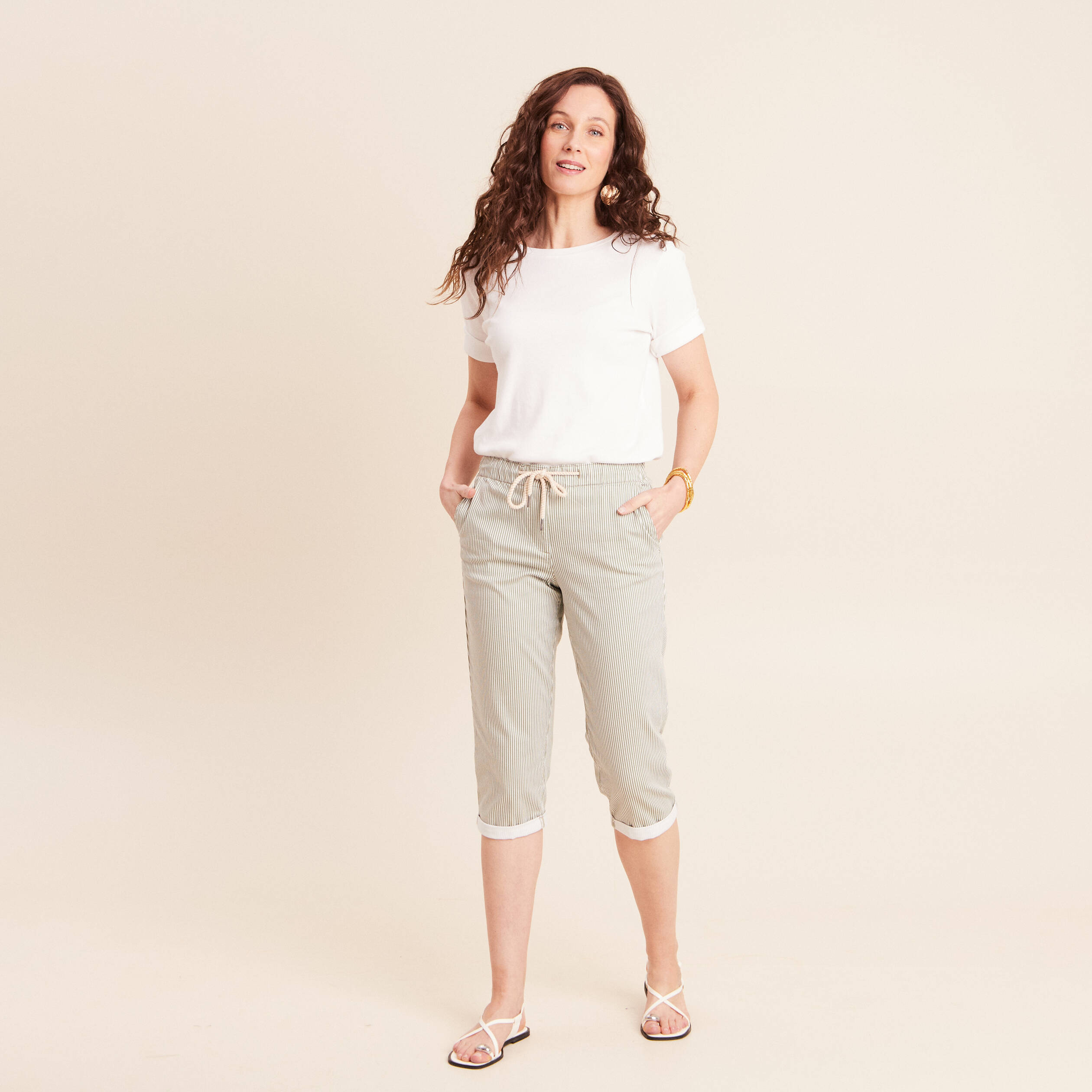 Pantacourt coupe mom large vert femme
