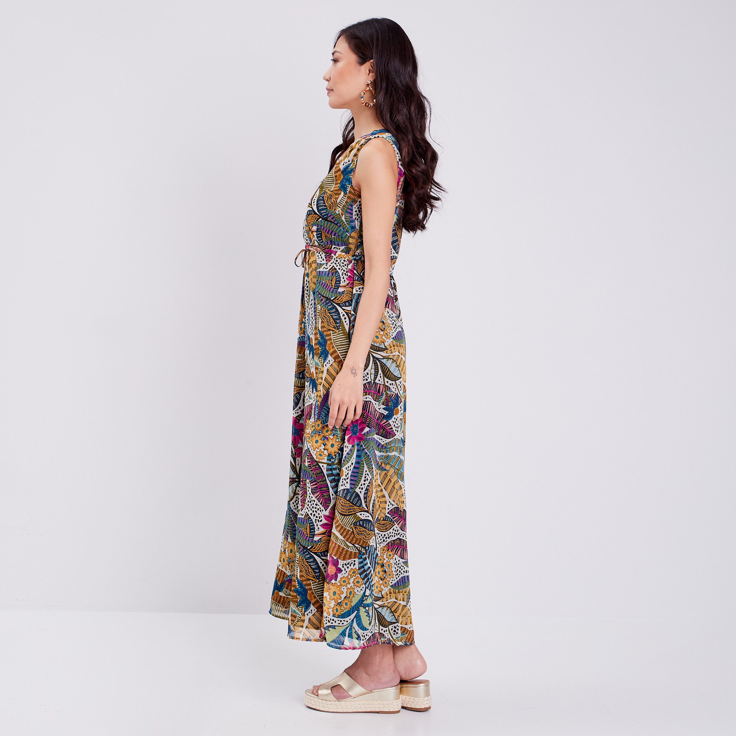 Robe longue droite fluide mauve femme