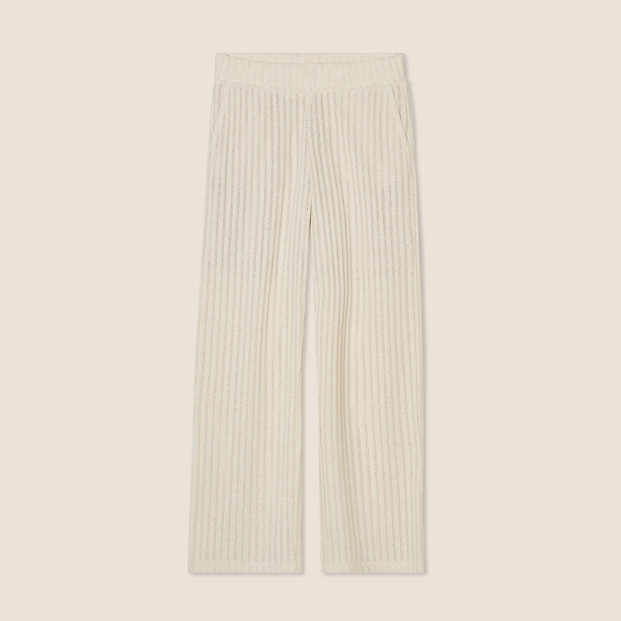 Pantalon maille large ecru femme