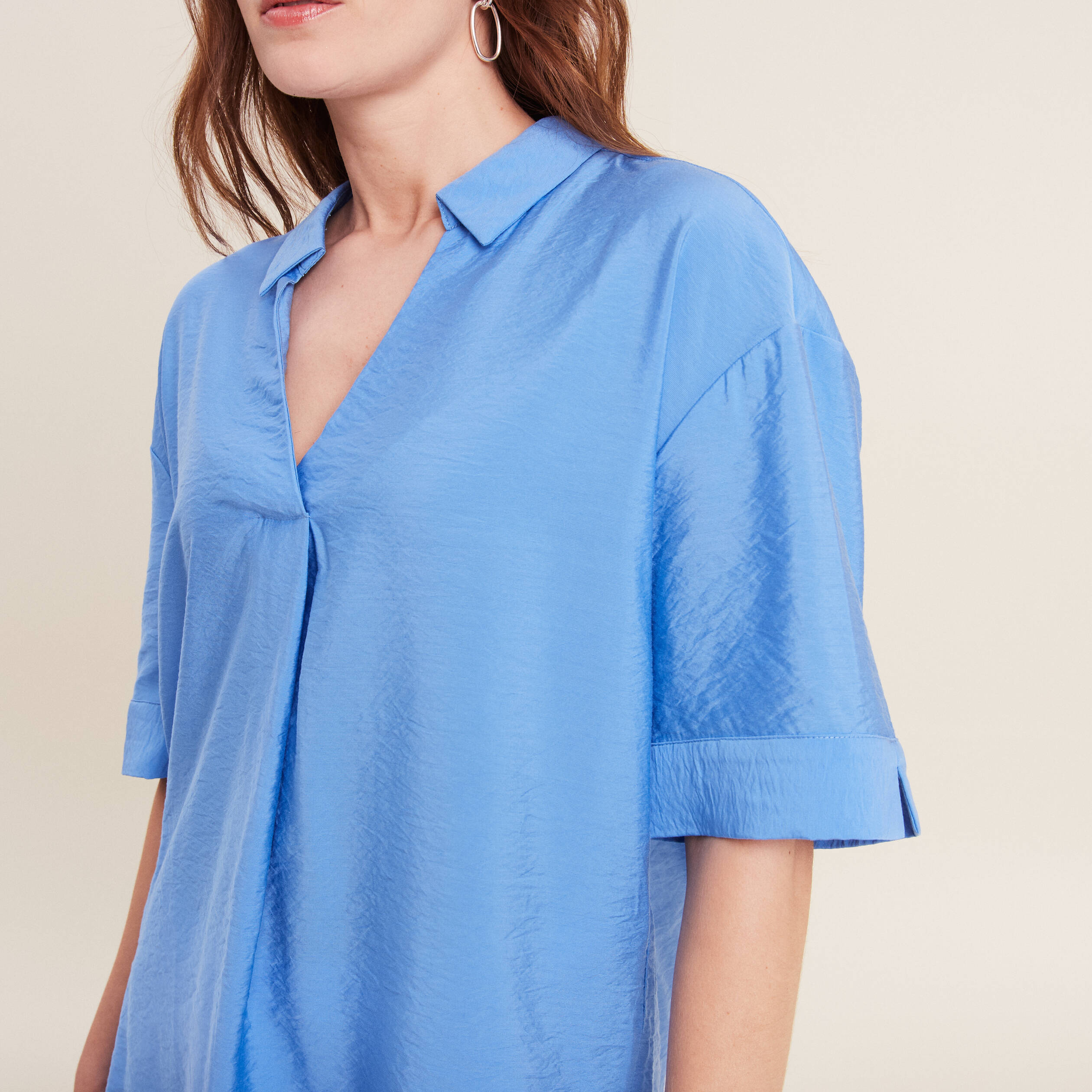 Blouse manches 3/4 bleu femme