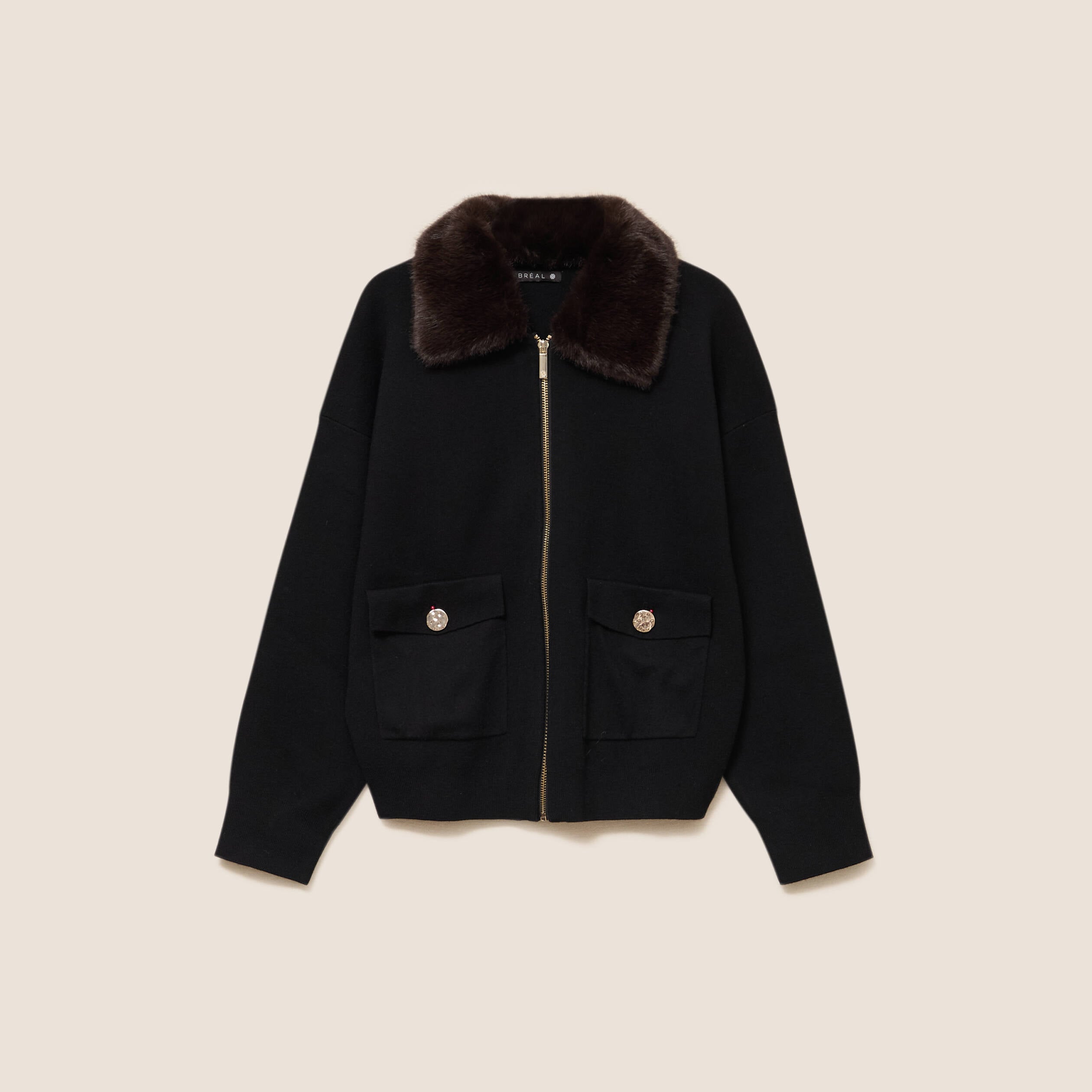 Gilet doubl&eacute; col chemise noir femme