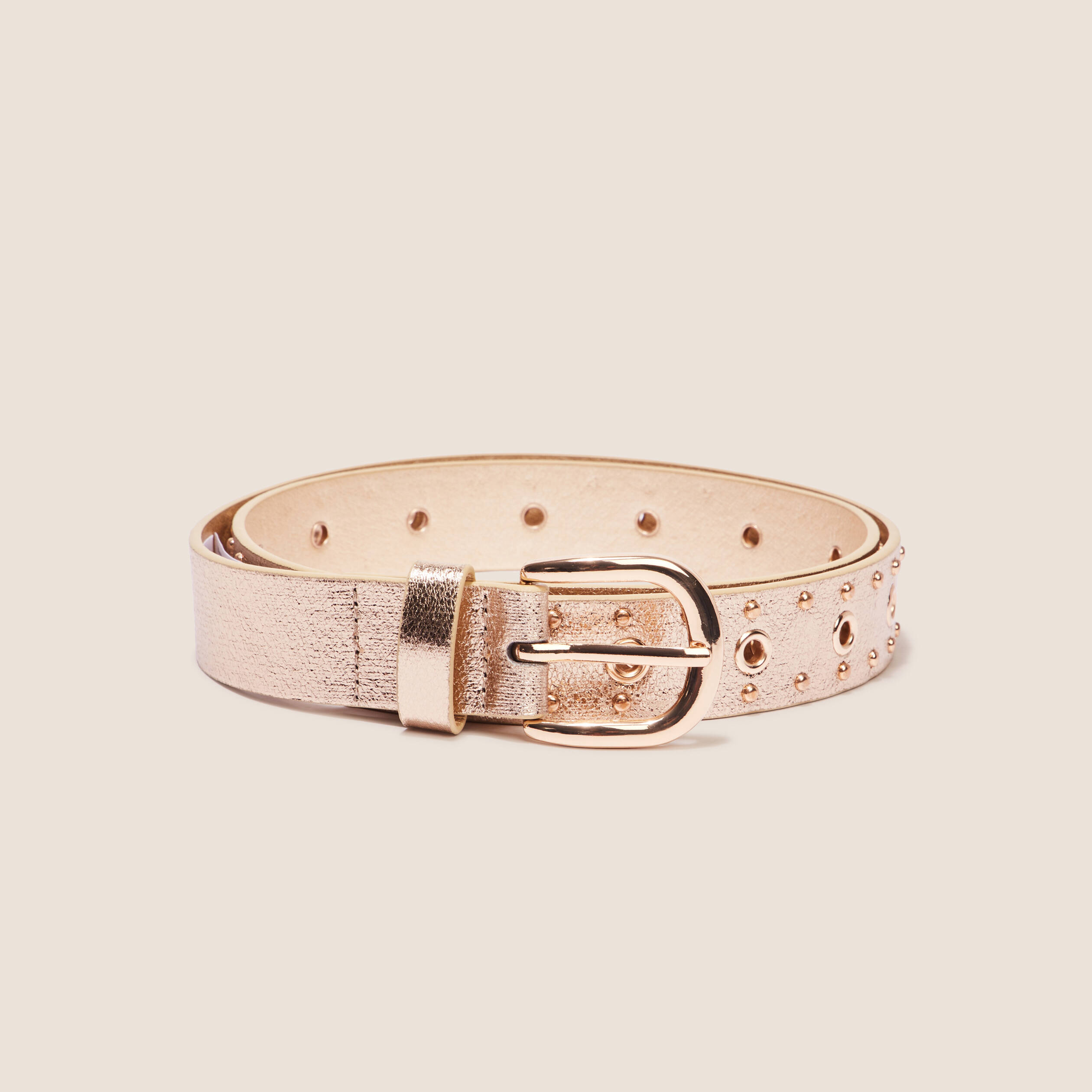 Ceinture métallisée oeillets couleur or femme