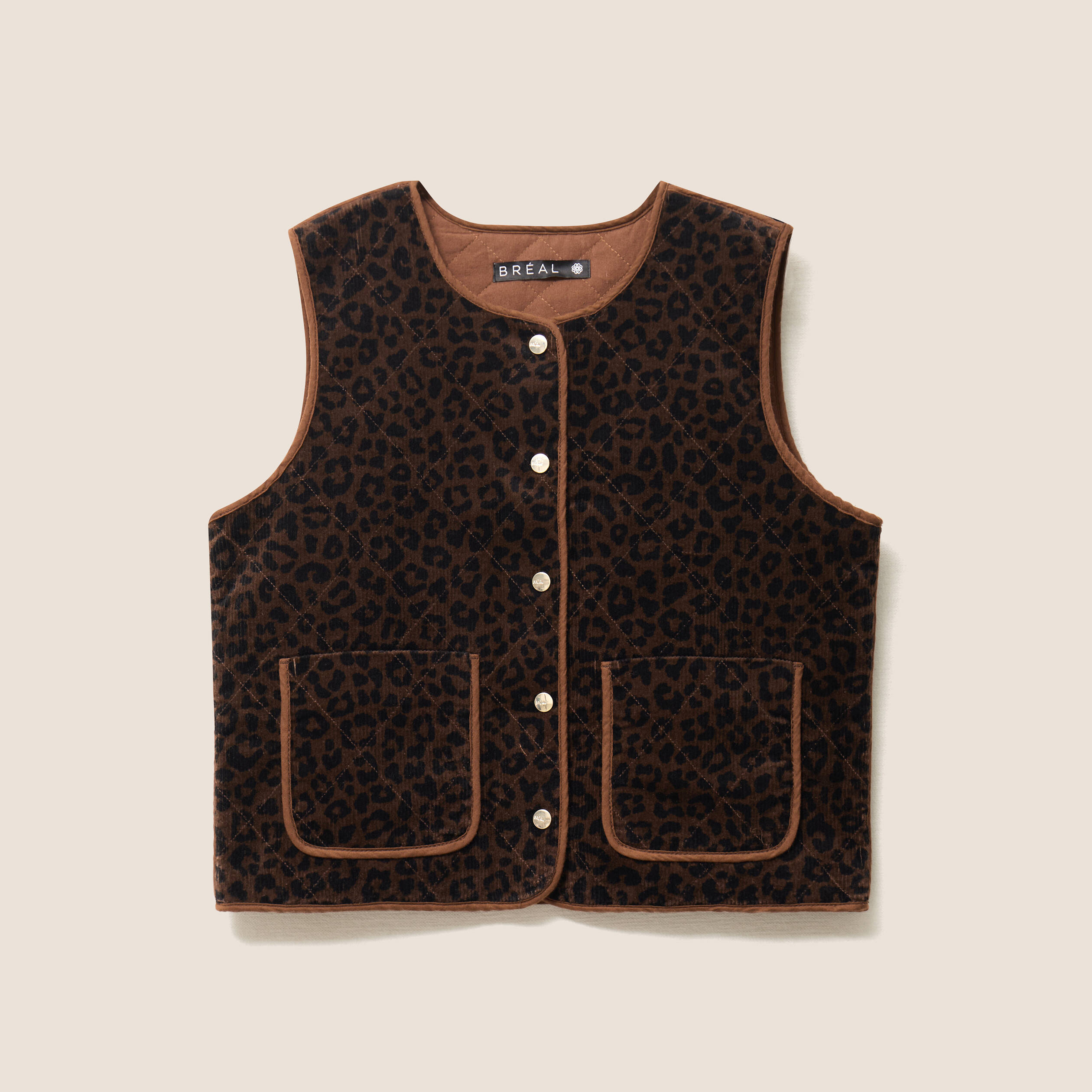 Veste sans manches en velours marron cognac femme