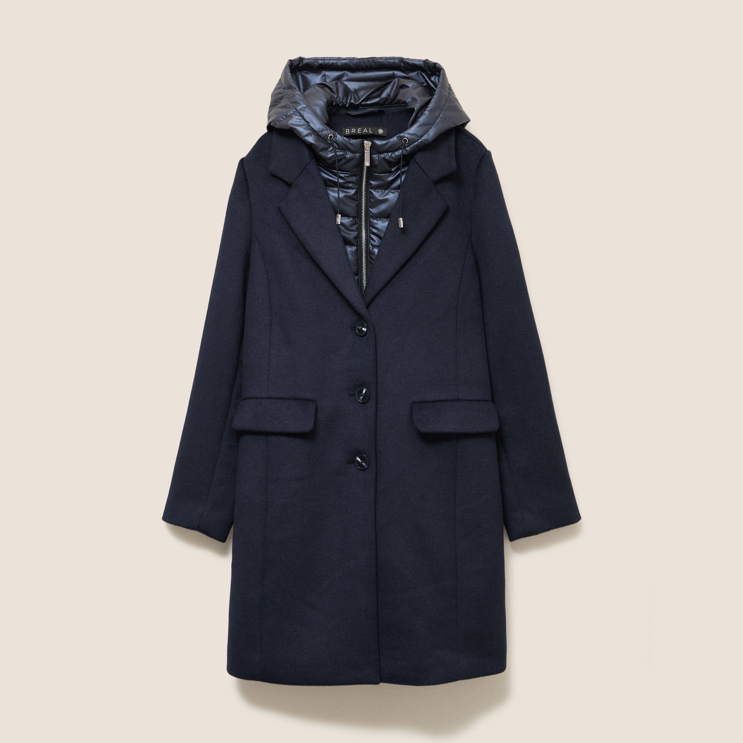 Vib's Manteau Droit Noir Femme Manteau Droit à Capuche Bleu