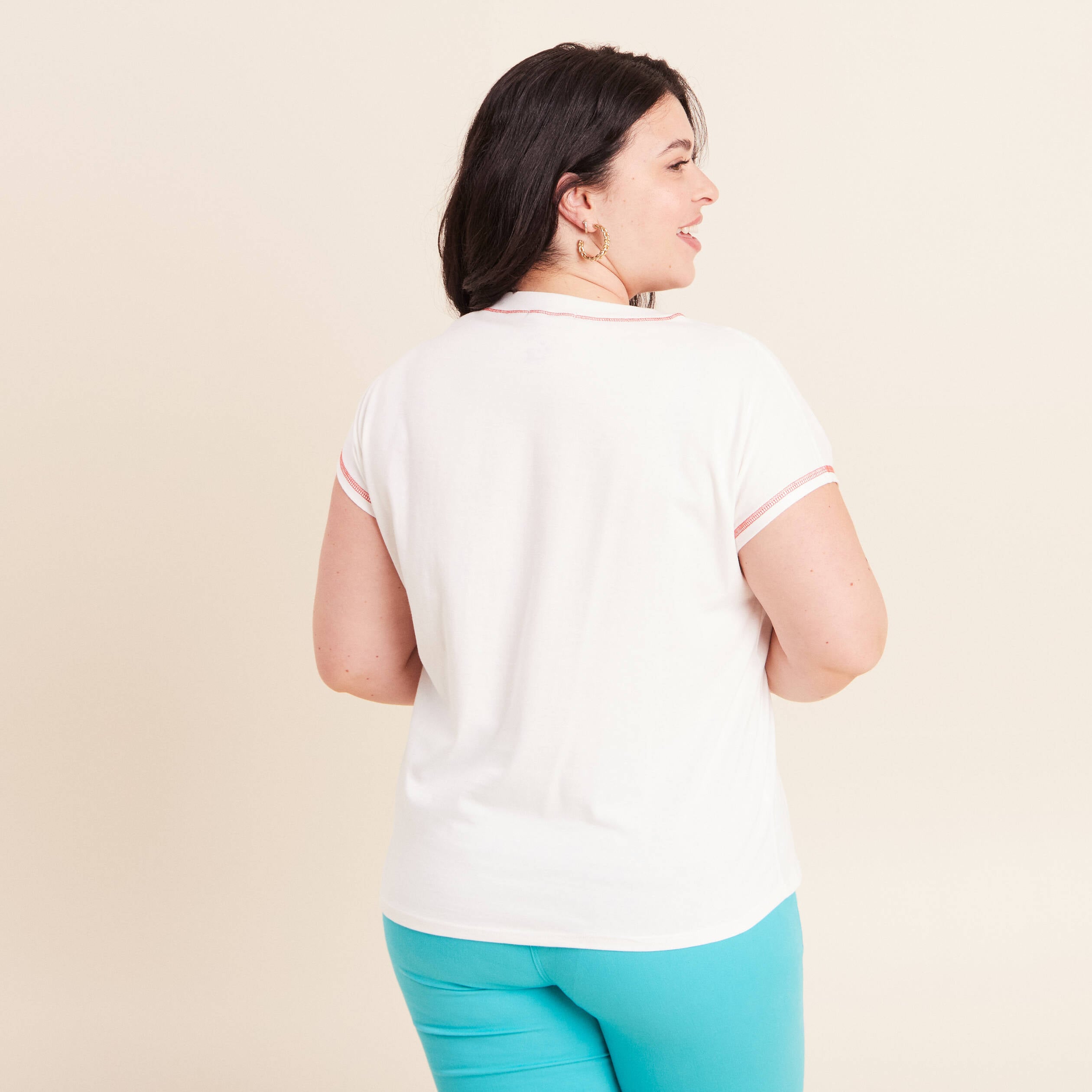 T-shirt col rond manches courtes ecru femme