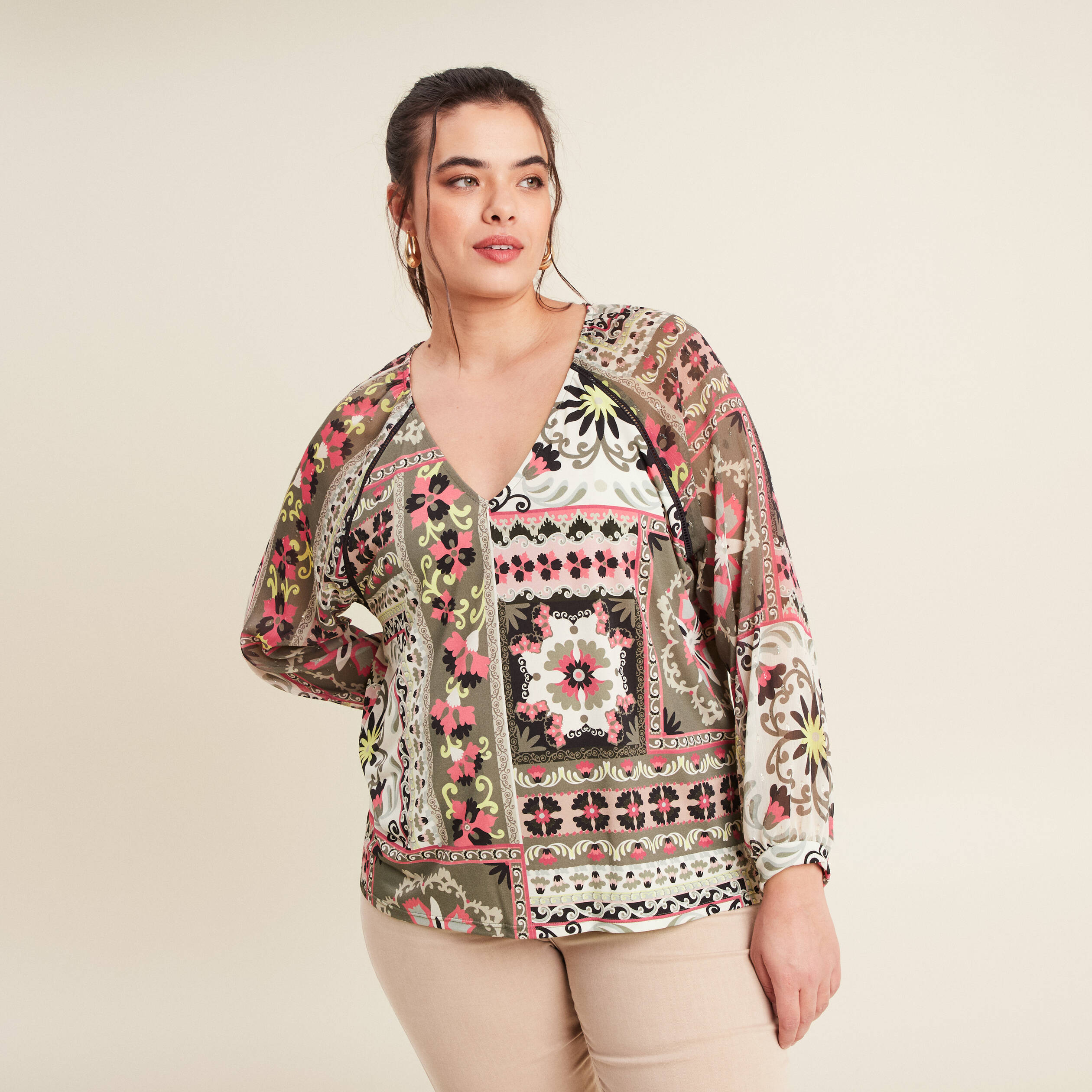 T-shirt manches 3/4 multicolore femme