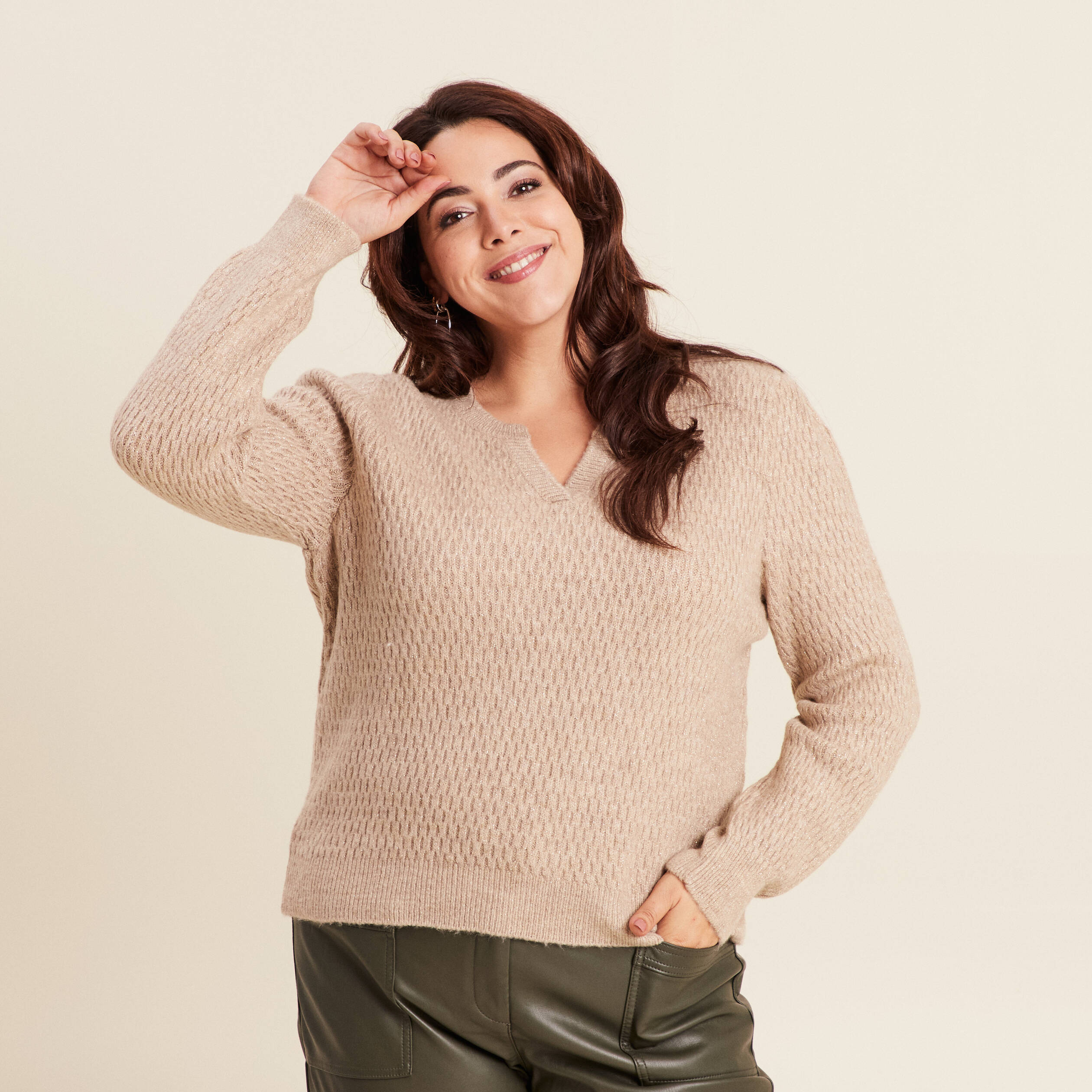 Pull manches longues beige femme