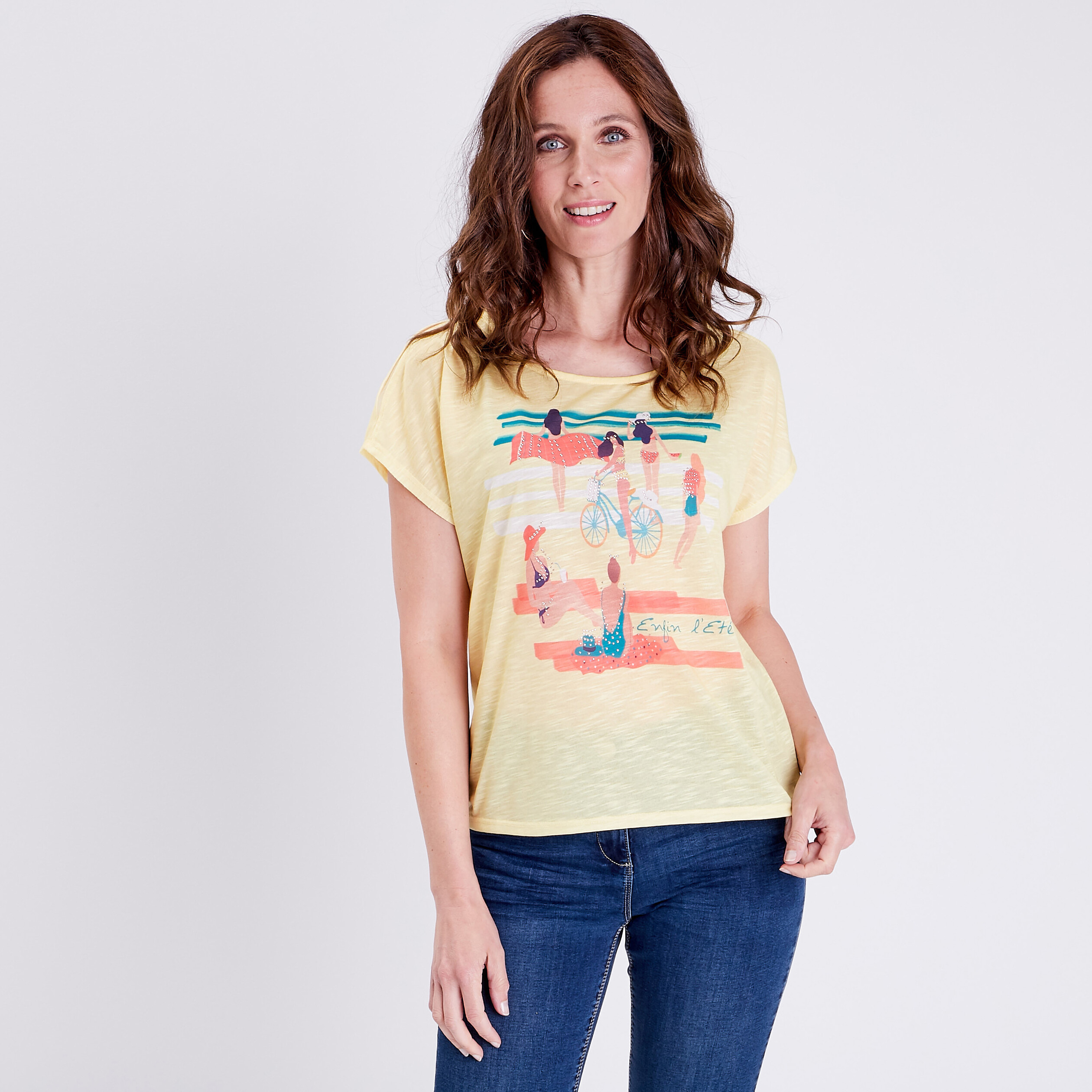 T-shirt manches courtes jaune clair femme