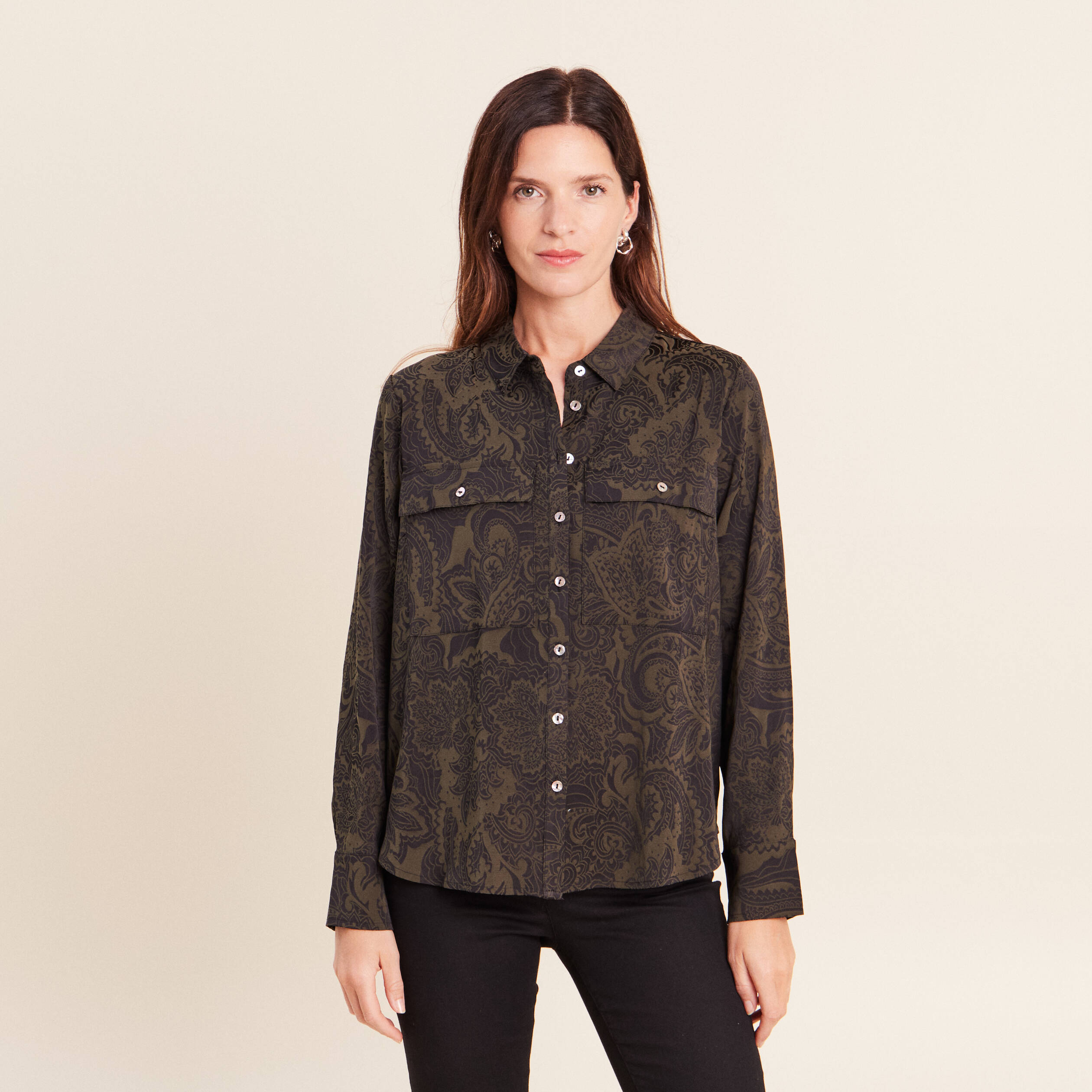Chemise manches longues vert femme