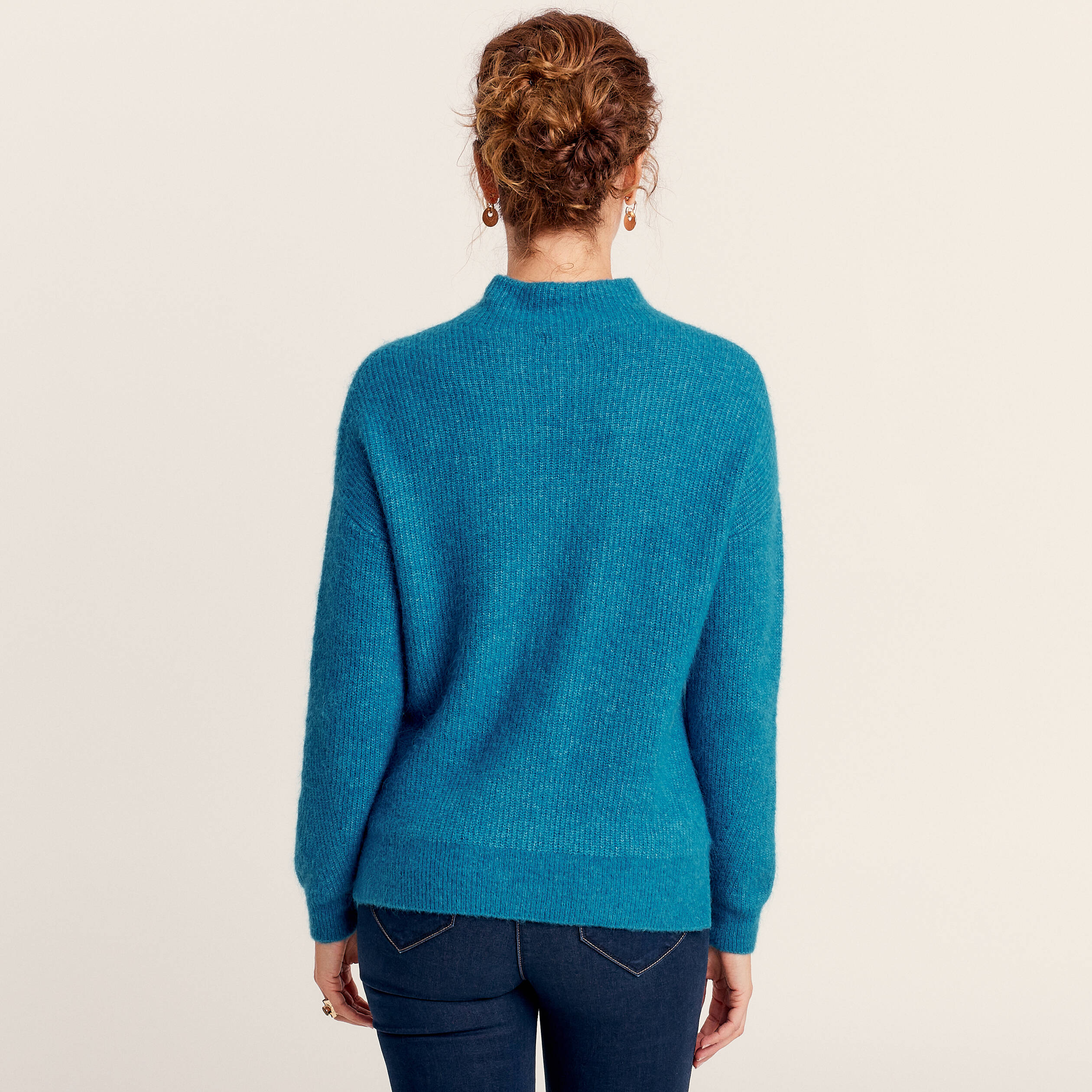 Pull manches longues bleu canard femme