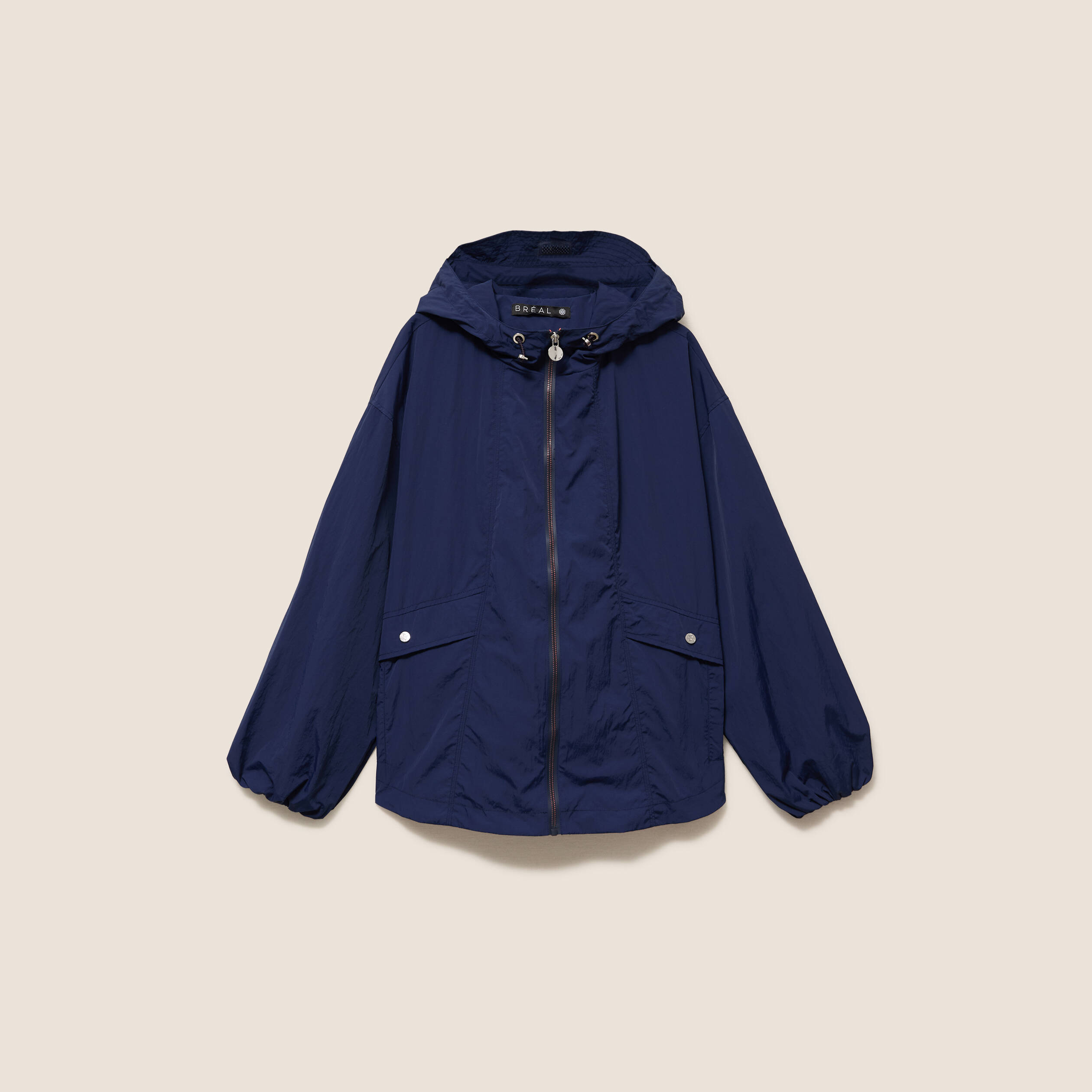 Parka ample doubl&eacute;e avec capuche bleu marine femme