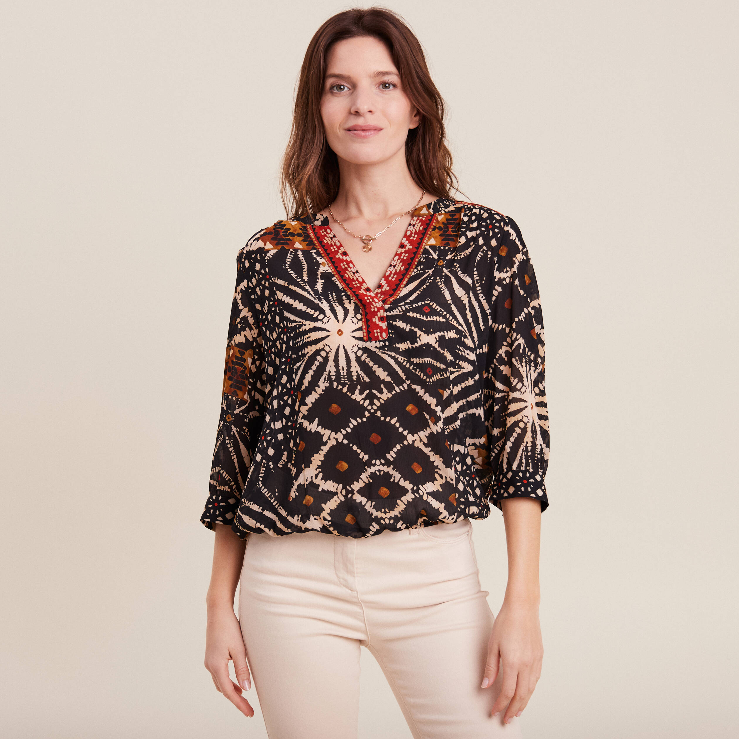Blouse manches 3/4 noir femme