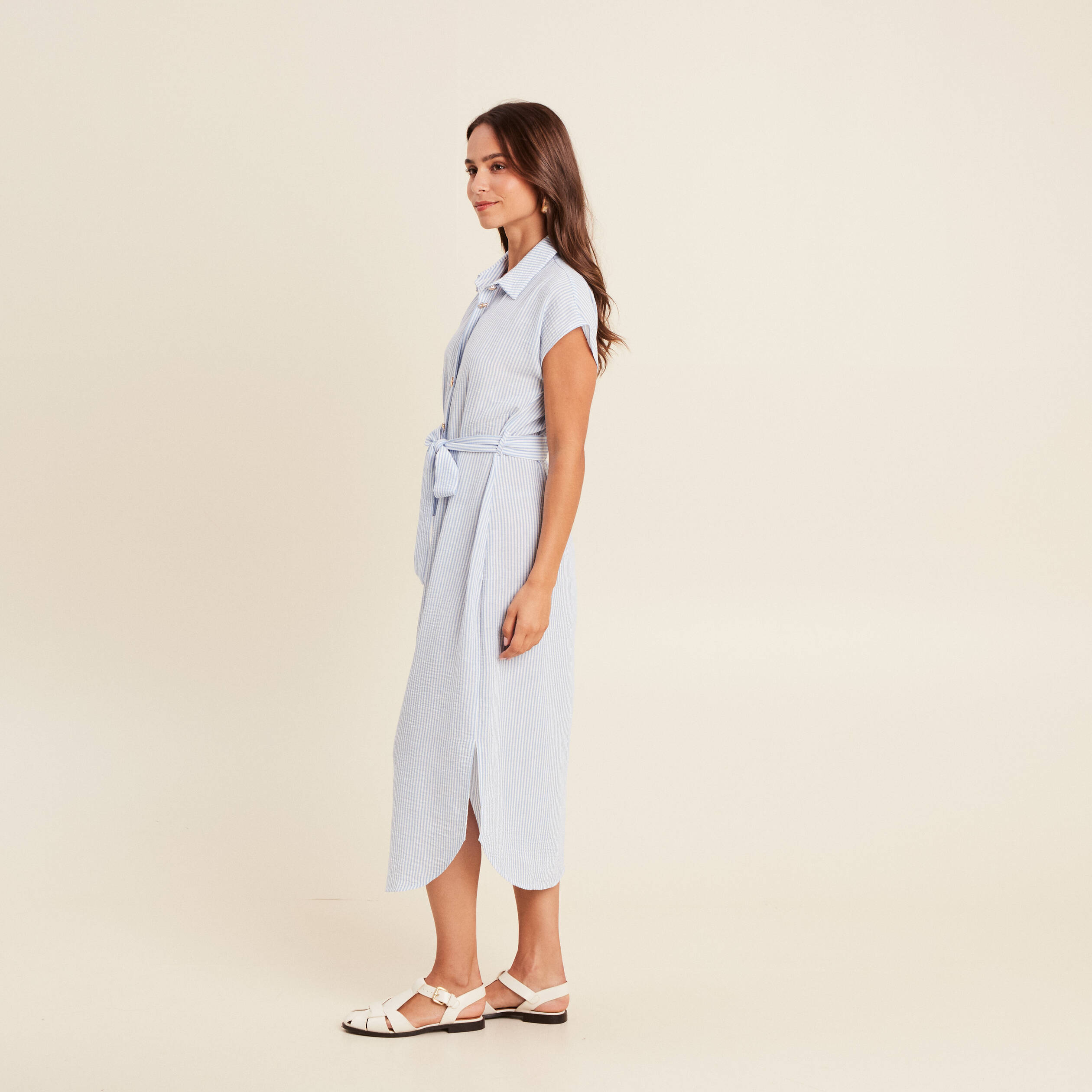 robe longue droite col chemise bleu femme Robe longue droite col chemise bleu femme