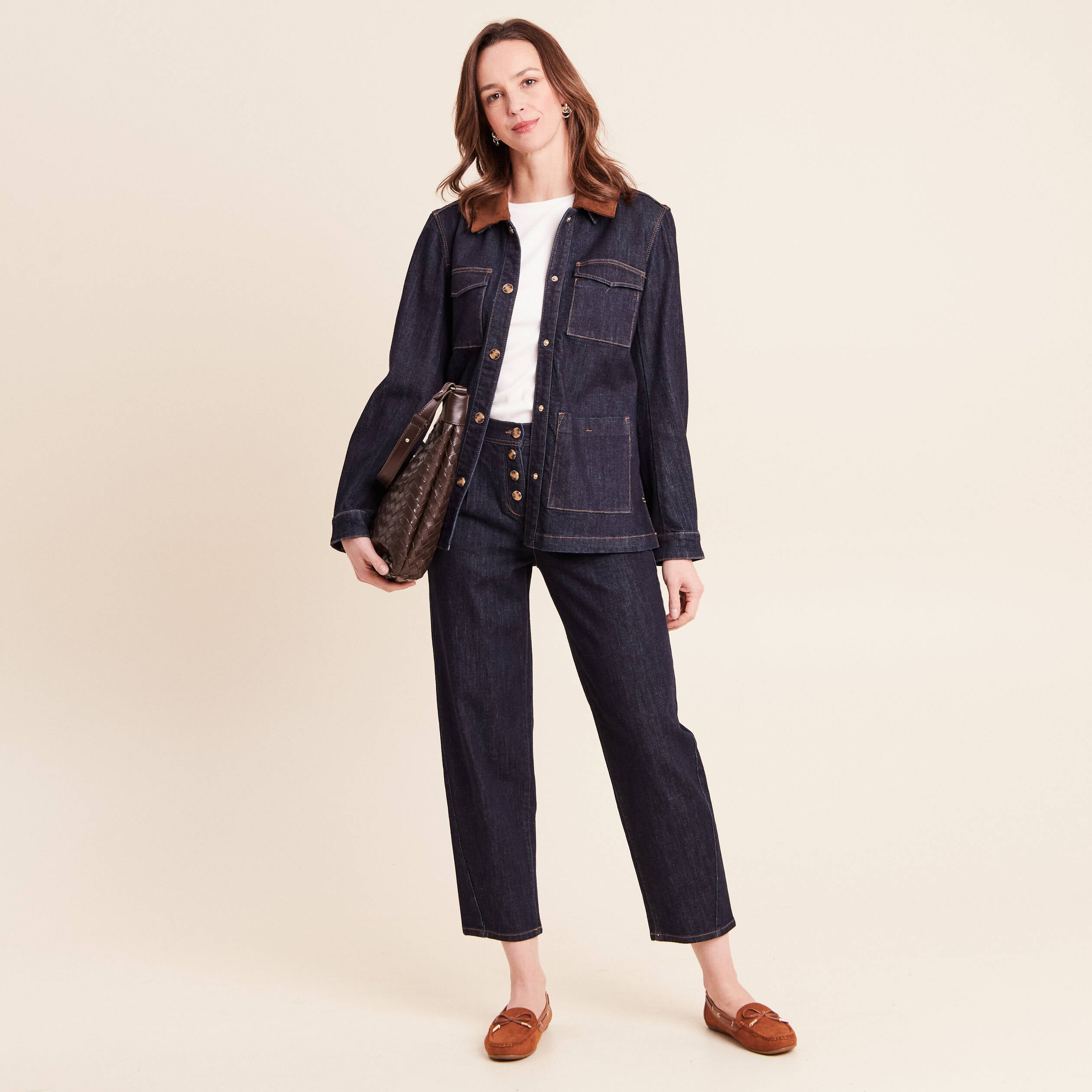 Veste droite &agrave; manches longues denim brut femme