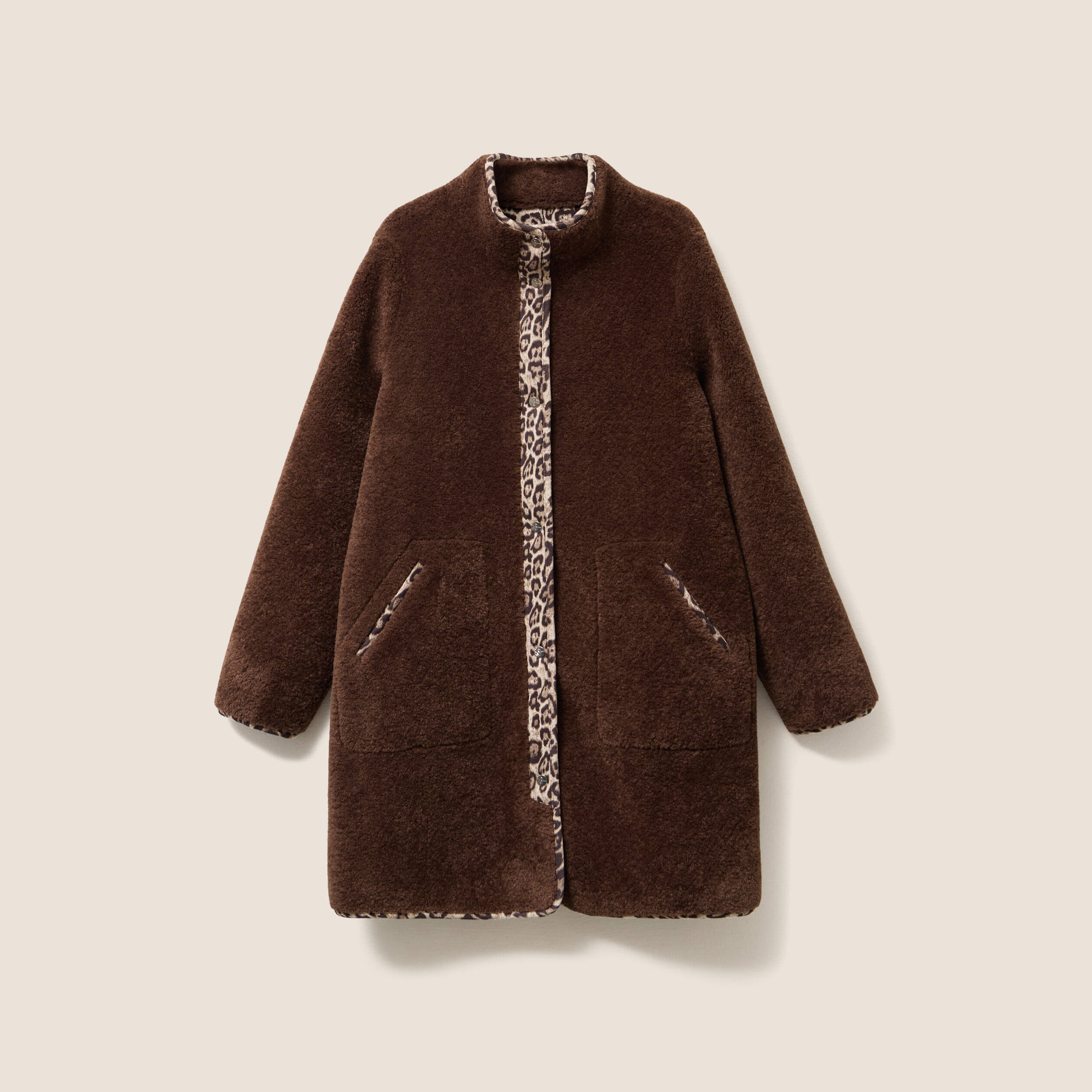 Manteau imprimé réversible marron foncé femme Bréal