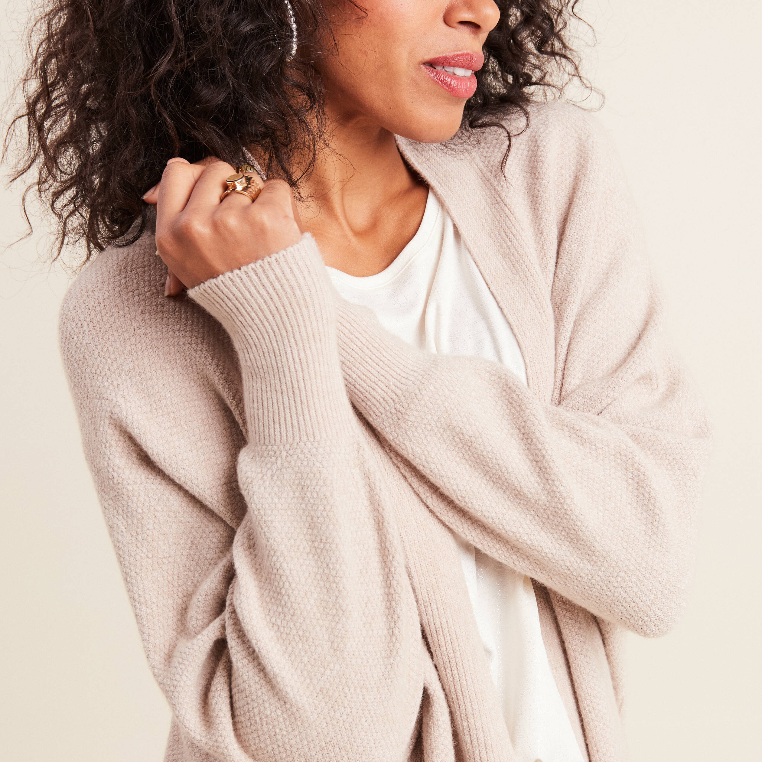 Gilet manches longues creme femme