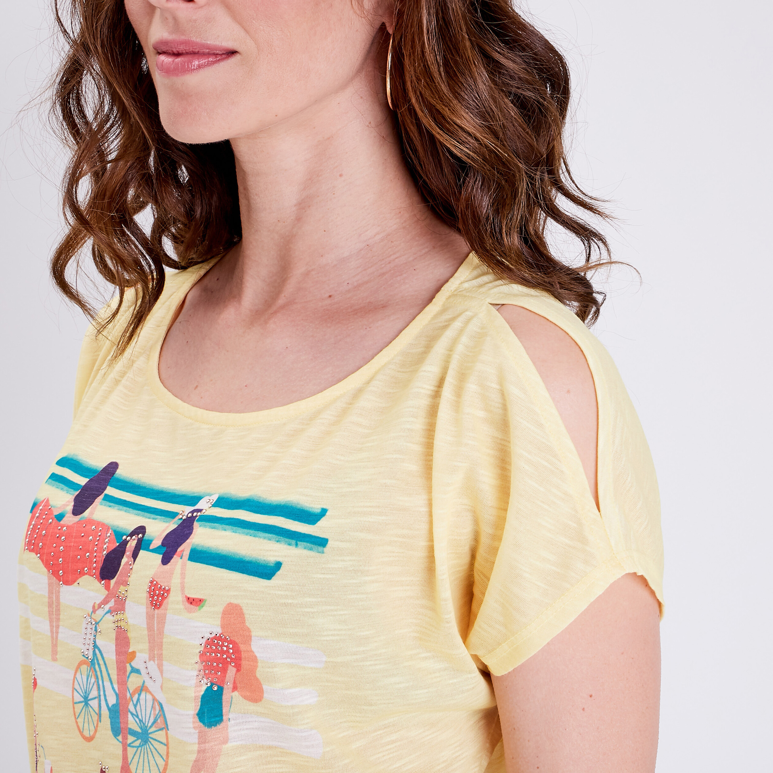 T-shirt manches courtes jaune clair femme