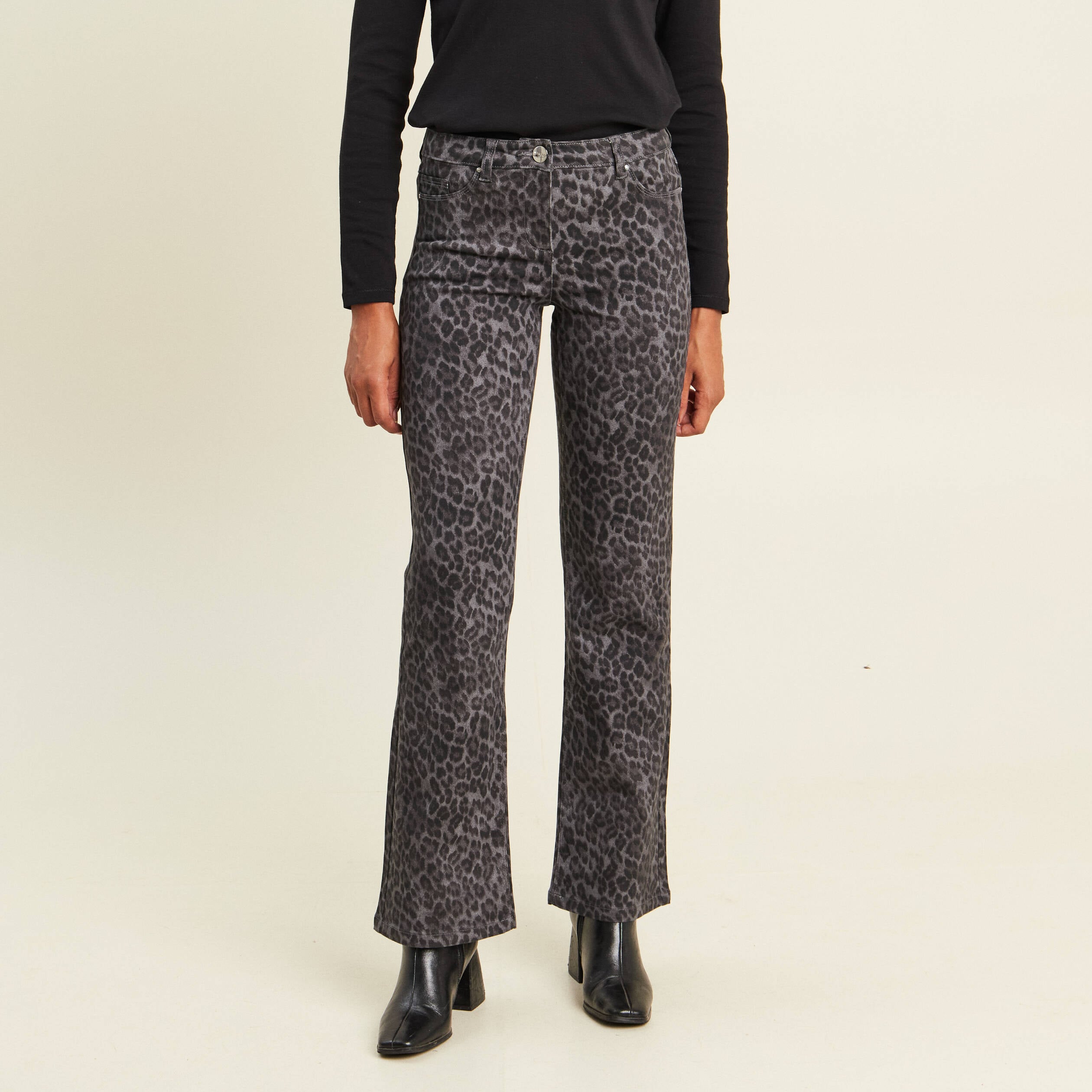 Pantalon bootcut taille bascul&eacute;e gris ardoise femme