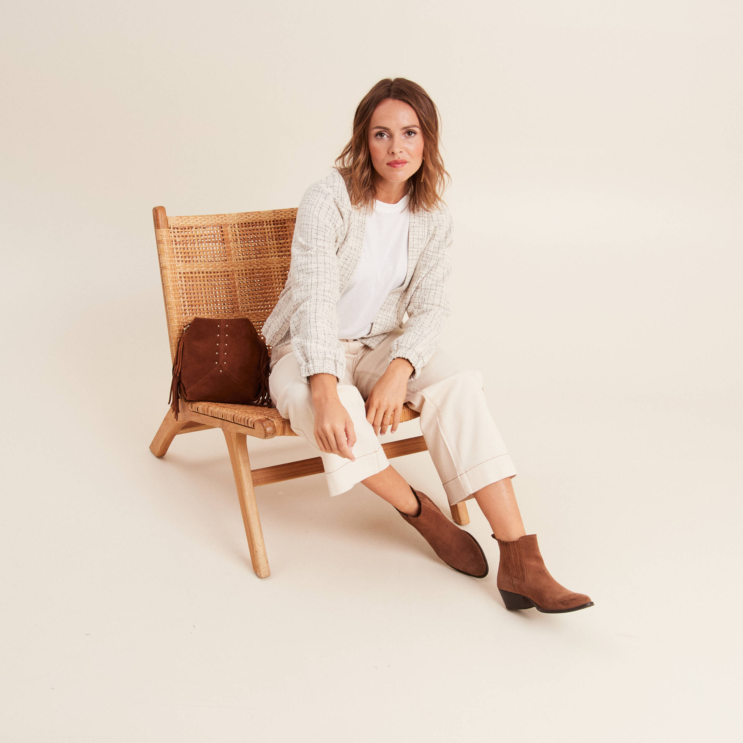 Veste droite col châle blanc femme